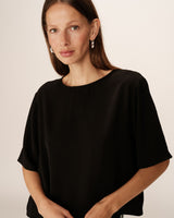 Loose round-neck top black Paprika_13181