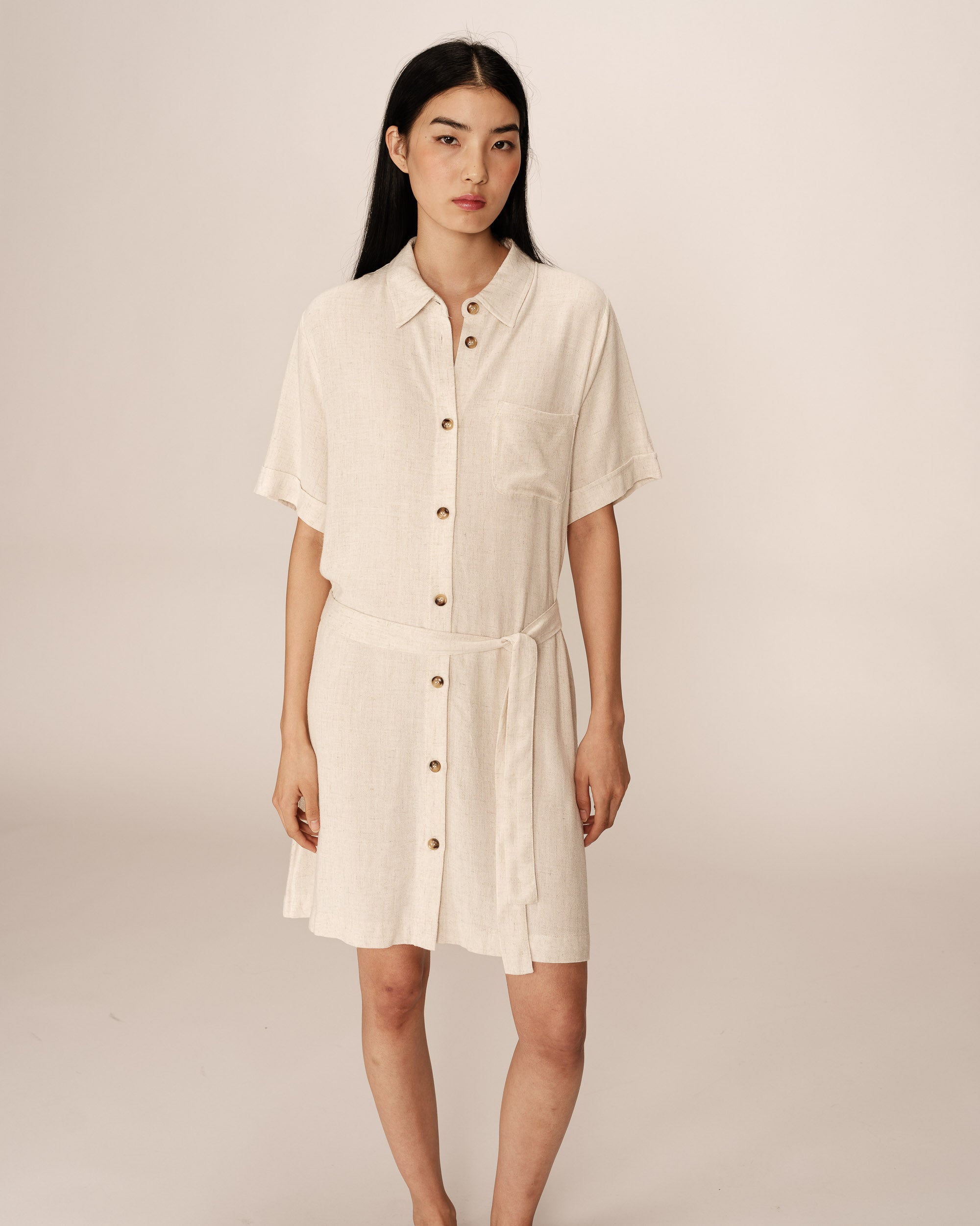 Wrap short dress beige Paquita_13101