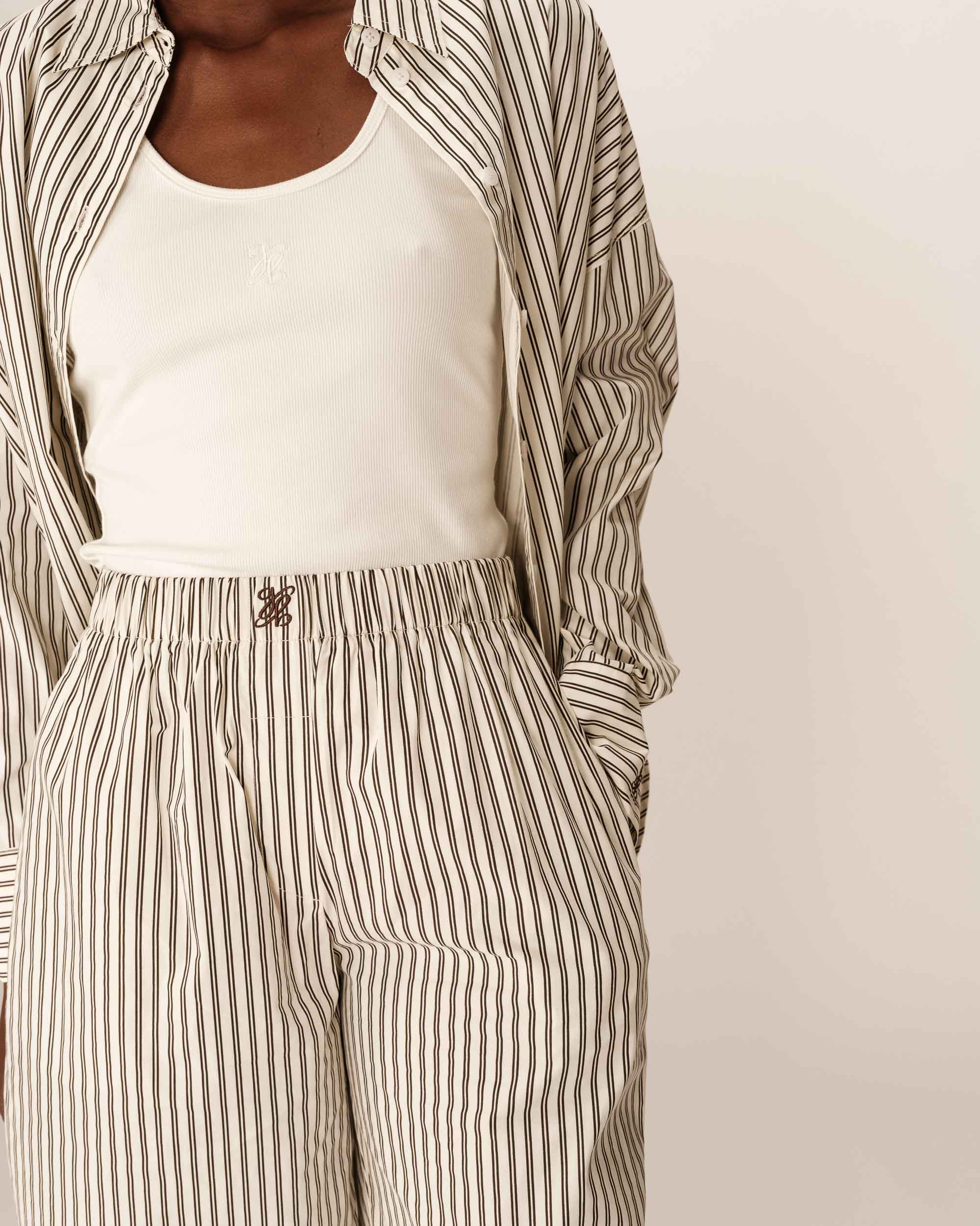 Pantalon large a rayures ecru Parmentier