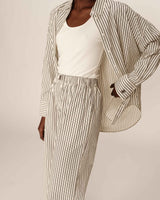 Pantalon large a rayures ecru Parmentier