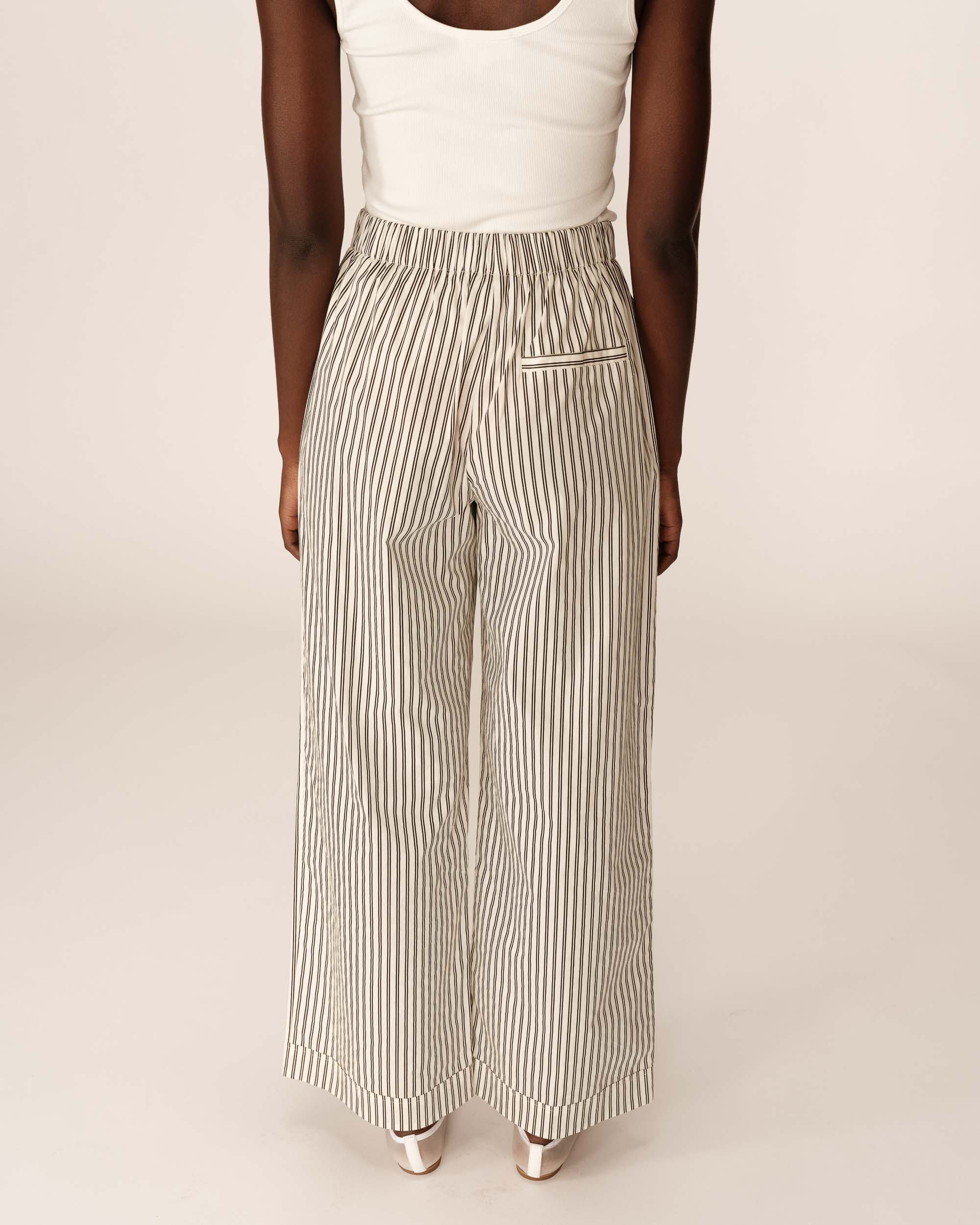 Pantalon large a rayures ecru Parmentier