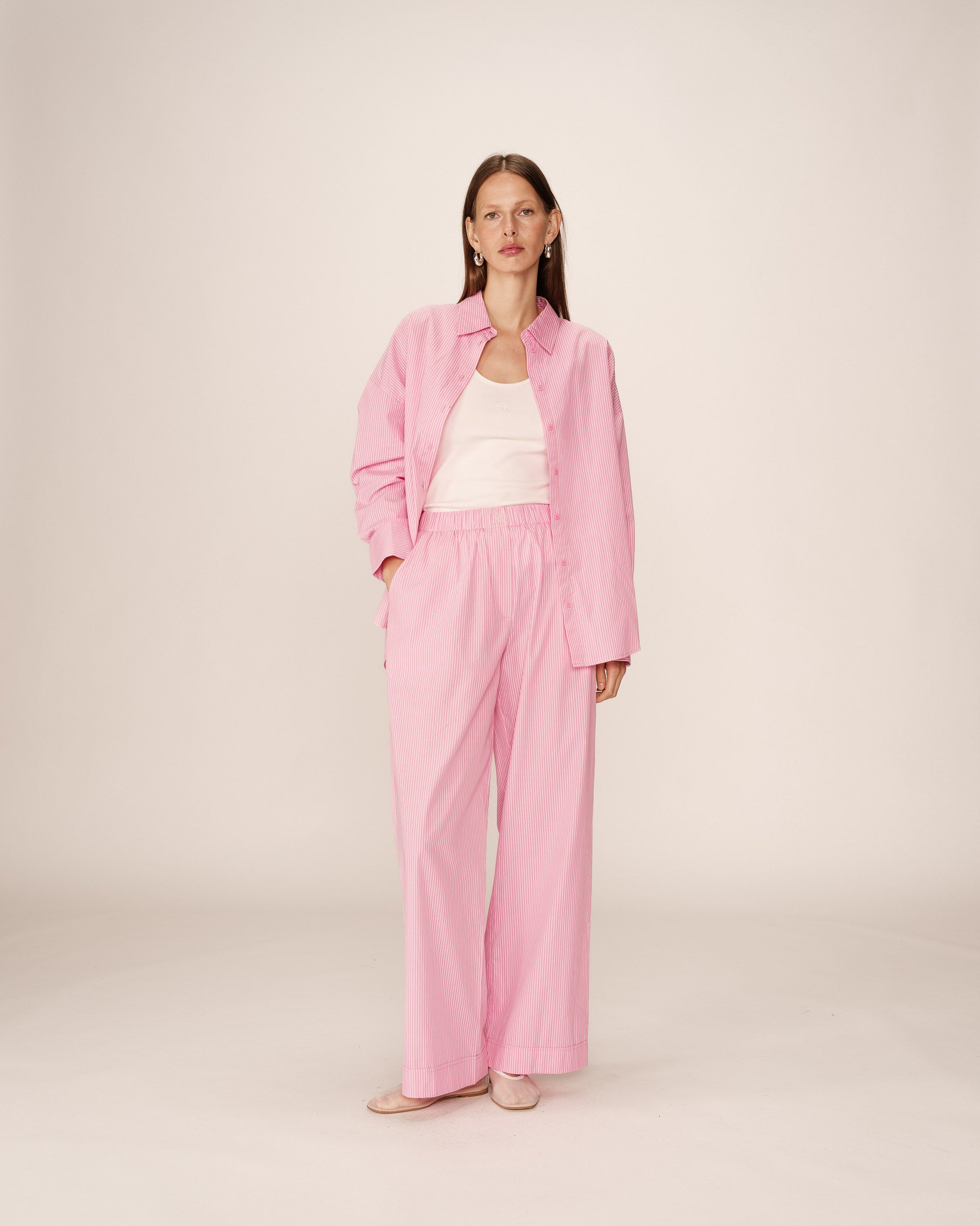 Pantalon large a rayures rose Parmentier