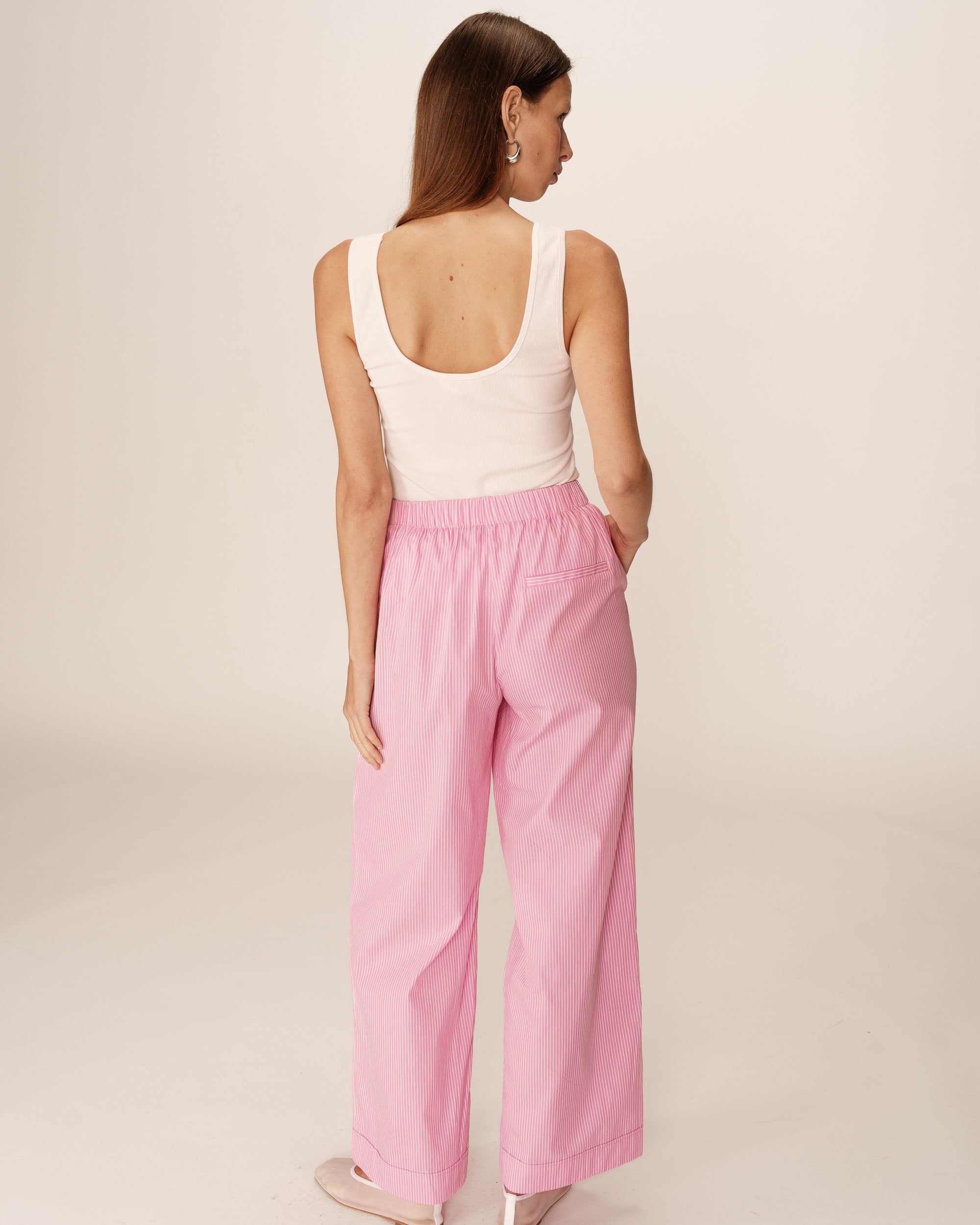 Pantalon large a rayures rose Parmentier