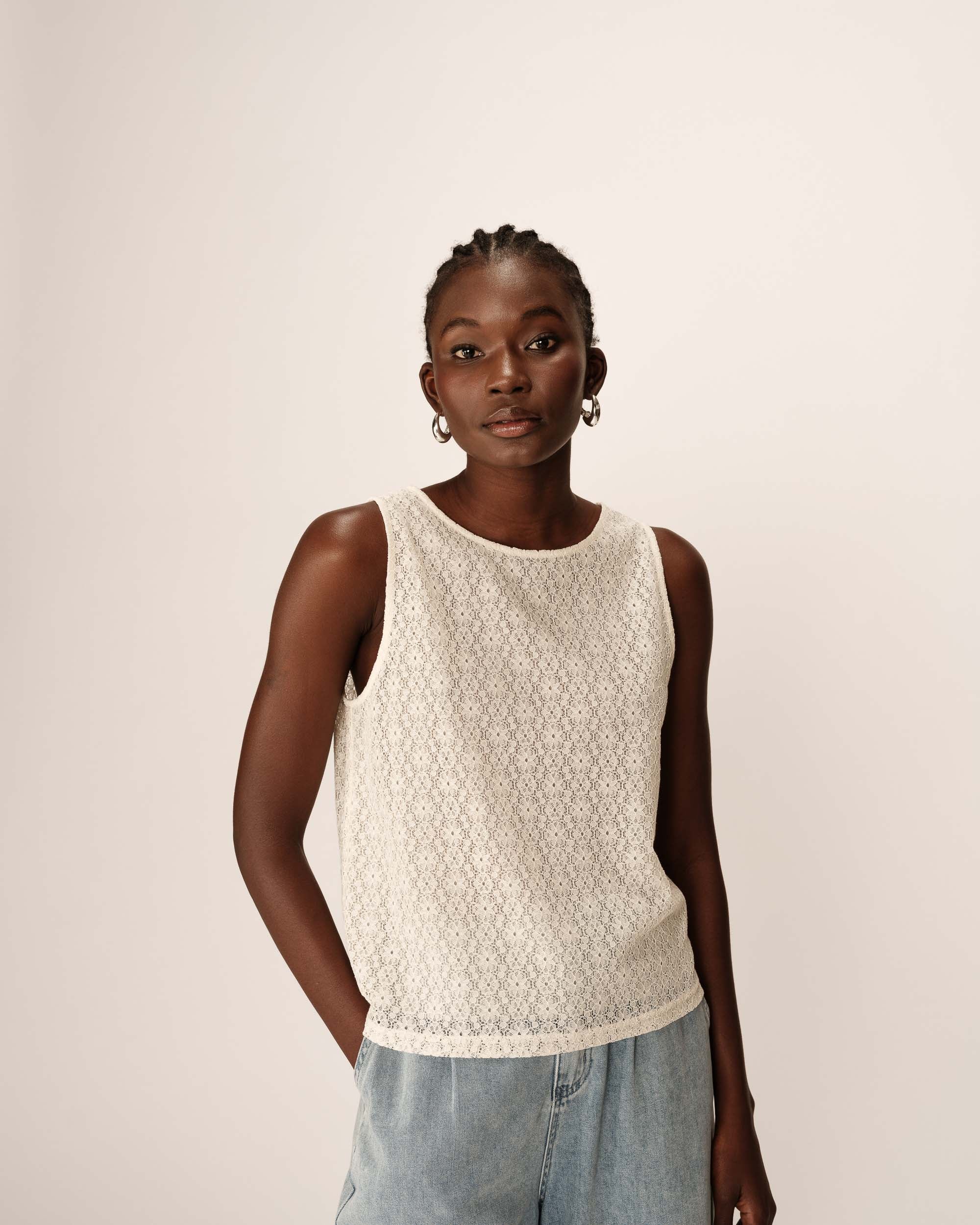 Top droit en dentelle ecru Passionnee