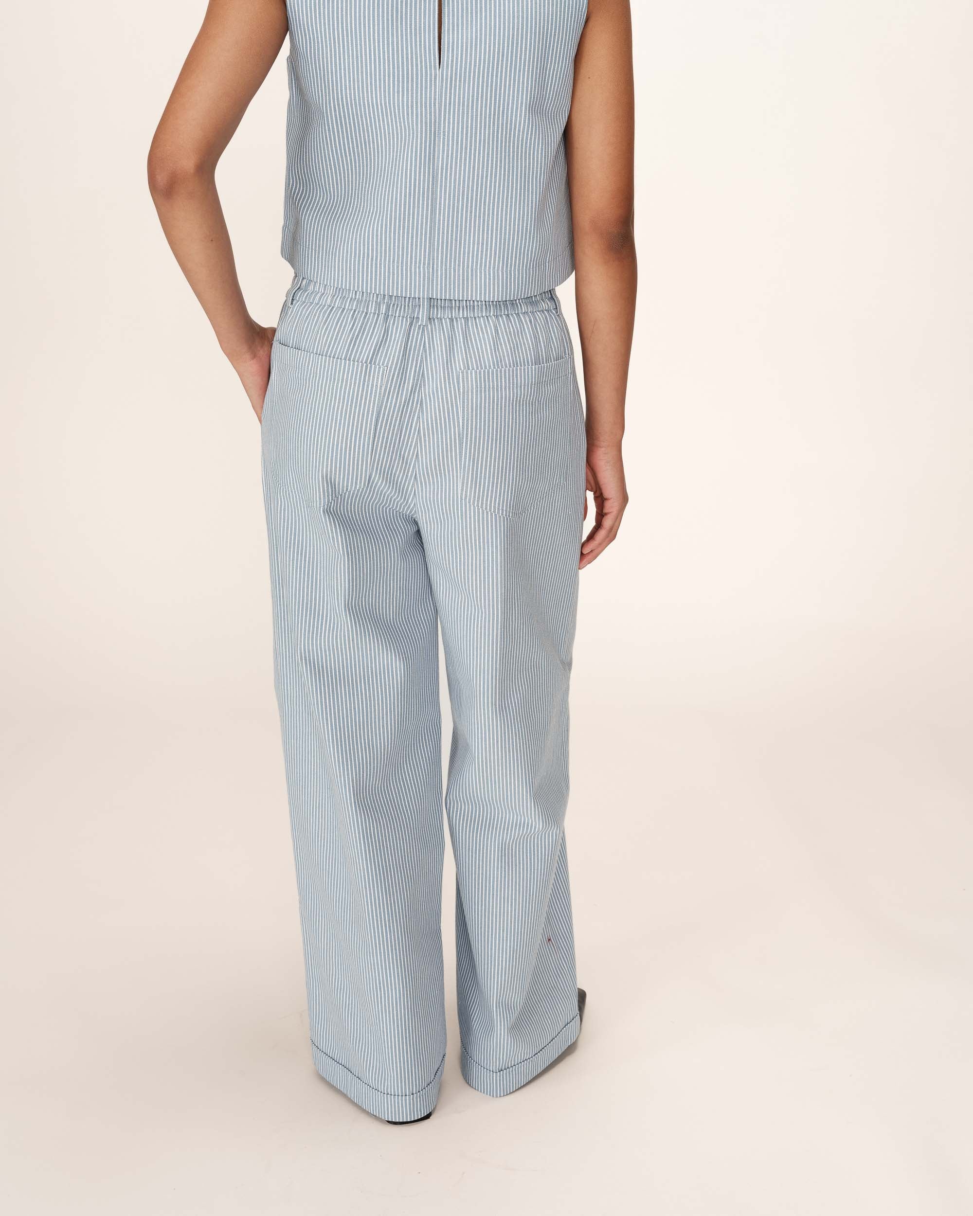 Pantalon large a rayures bleu Patine