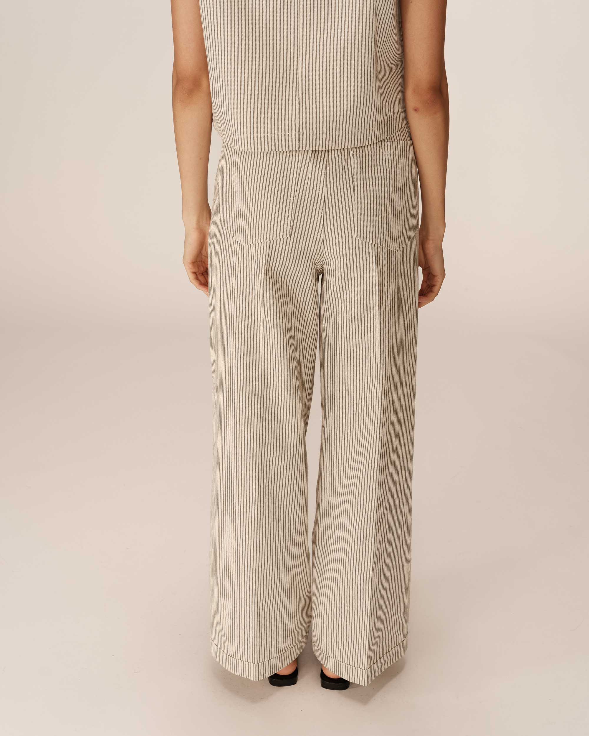 Pantalon large a rayures ecru Patine