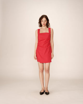 Short linen dress with a square neckline – Grace Mila