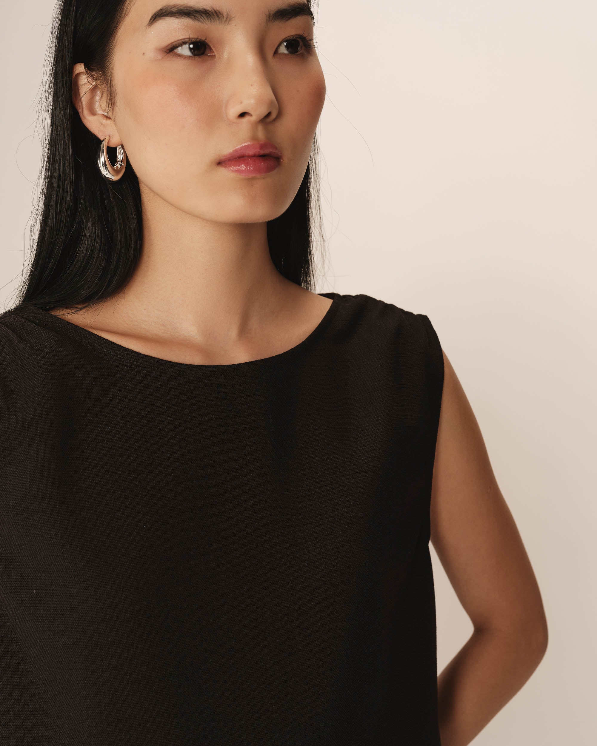 Top court avec fronces noir Paume