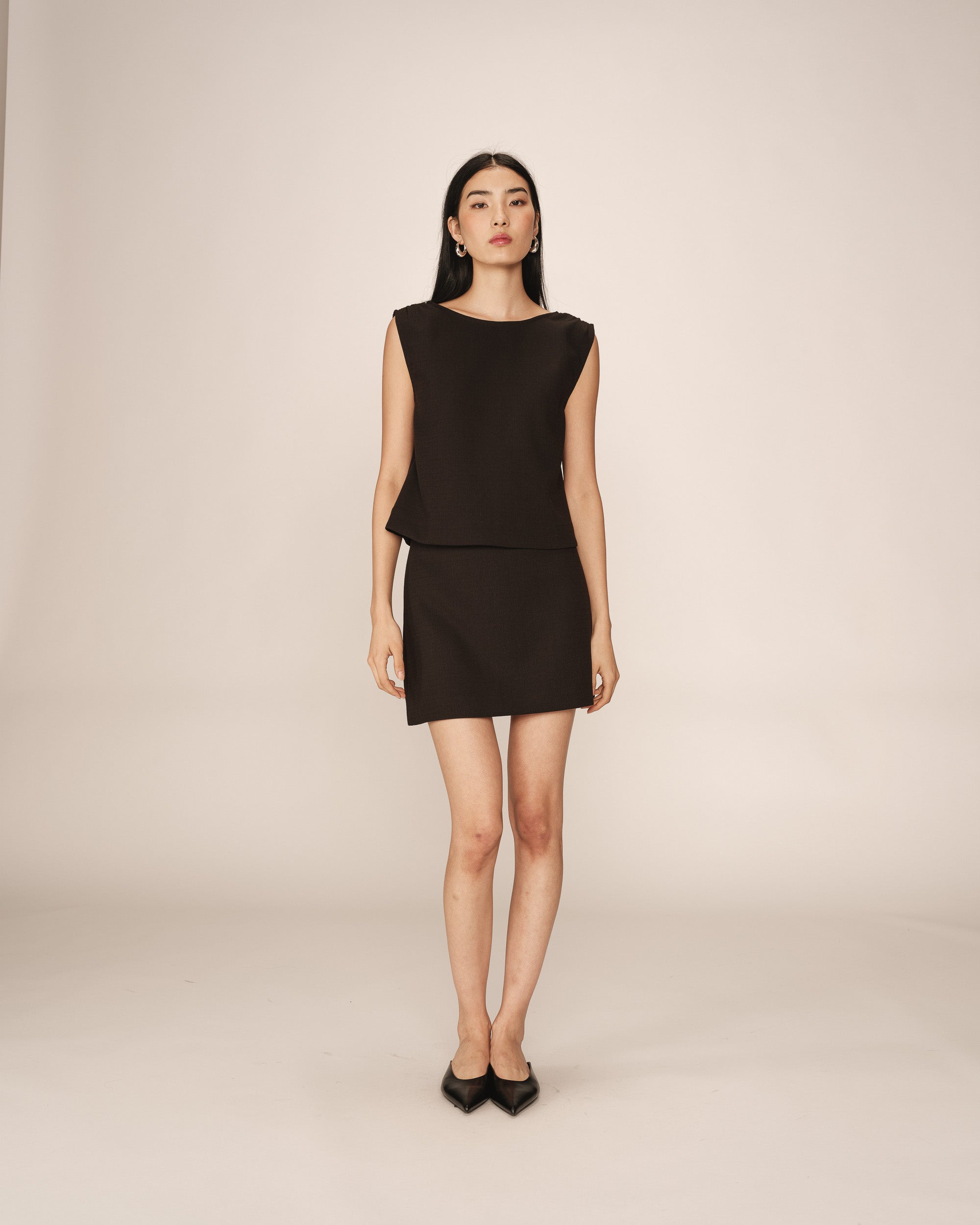 Top court avec fronces noir Paume