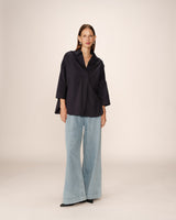 Blouse large en coton marine Pavel