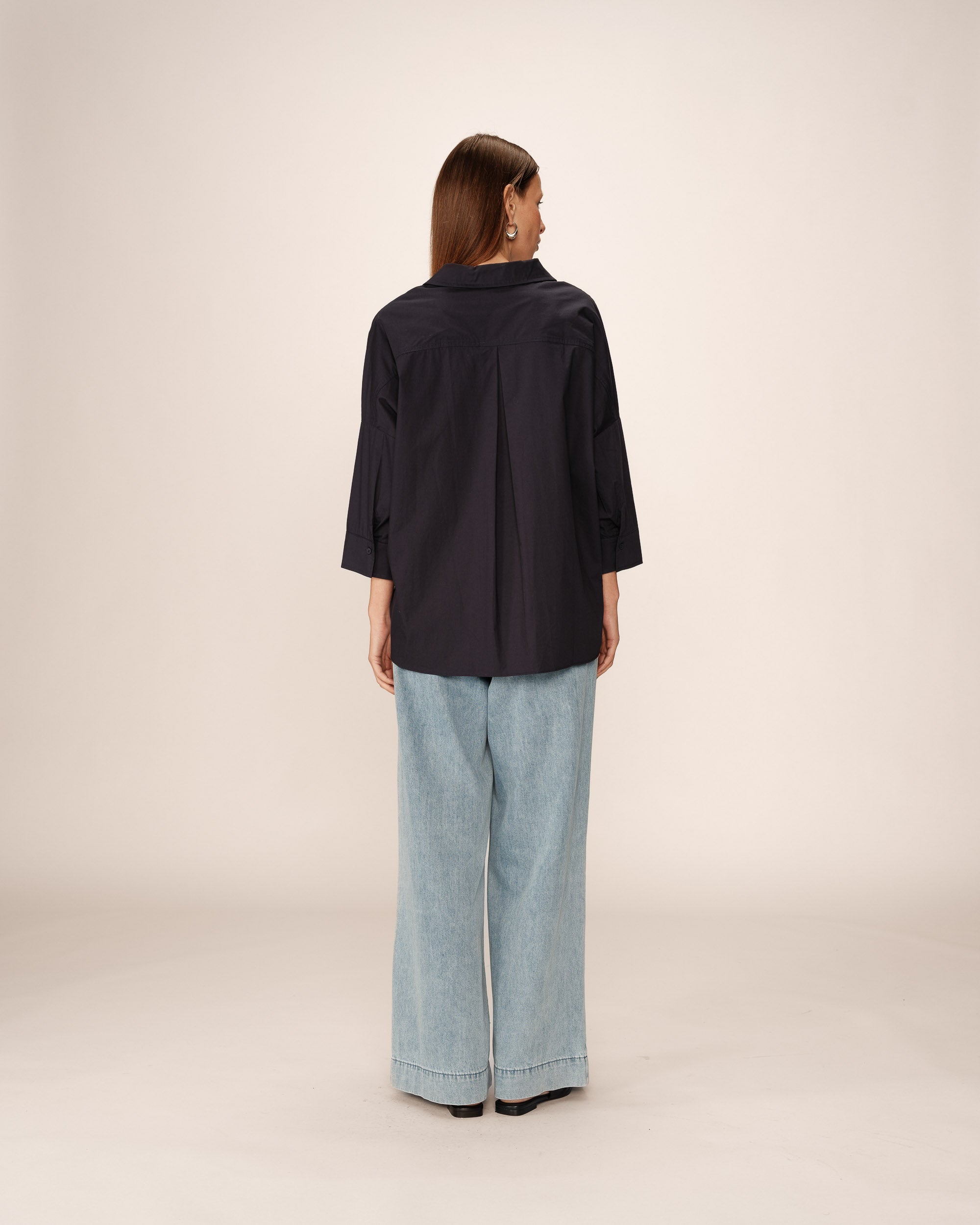 Blouse large en coton marine Pavel