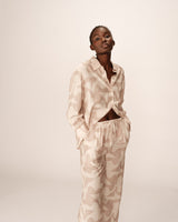 Pantalon fluide a motifs beige Pavot