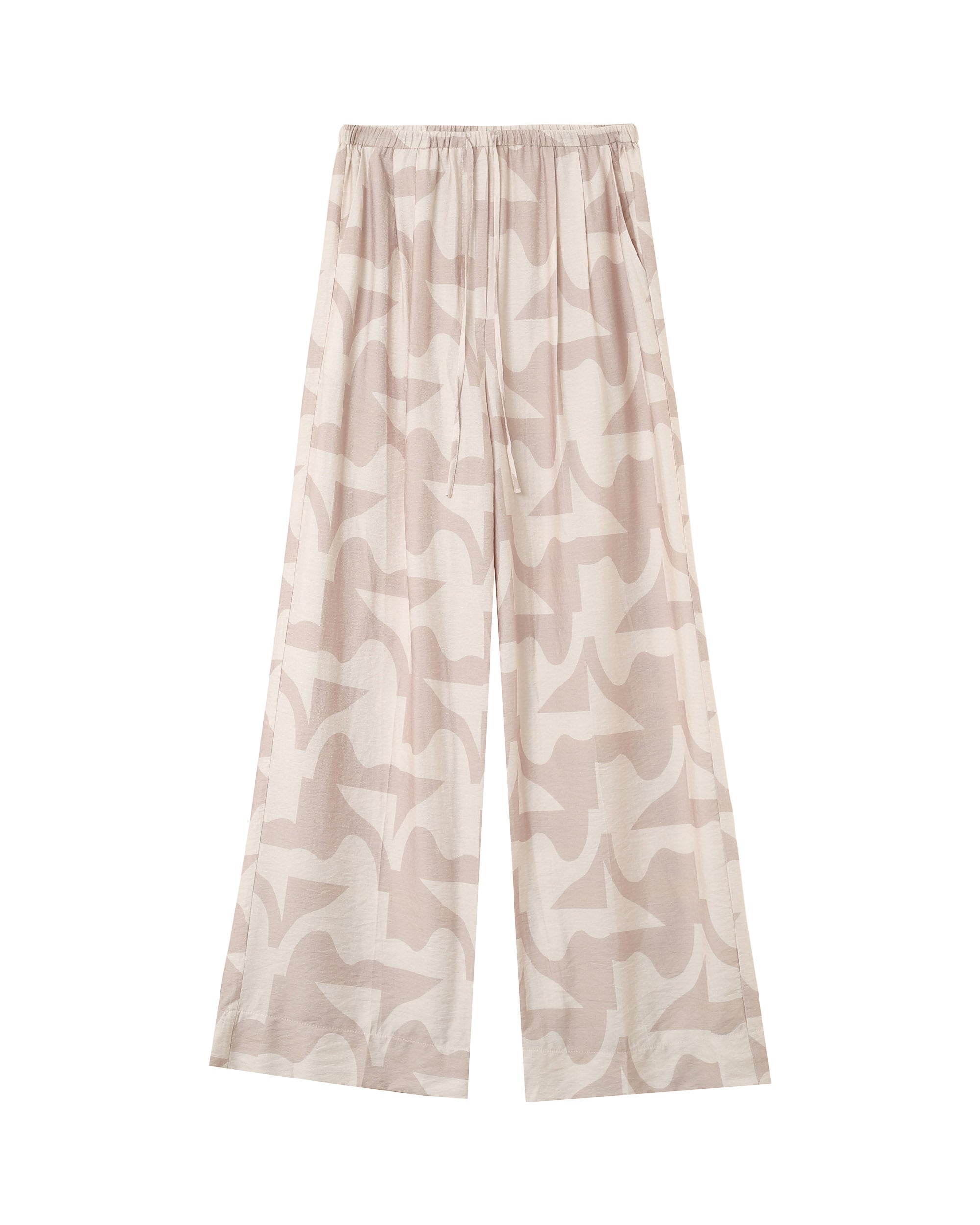 Pantalon fluide a motifs beige Pavot