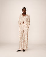 Pantalon fluide a motifs beige Pavot