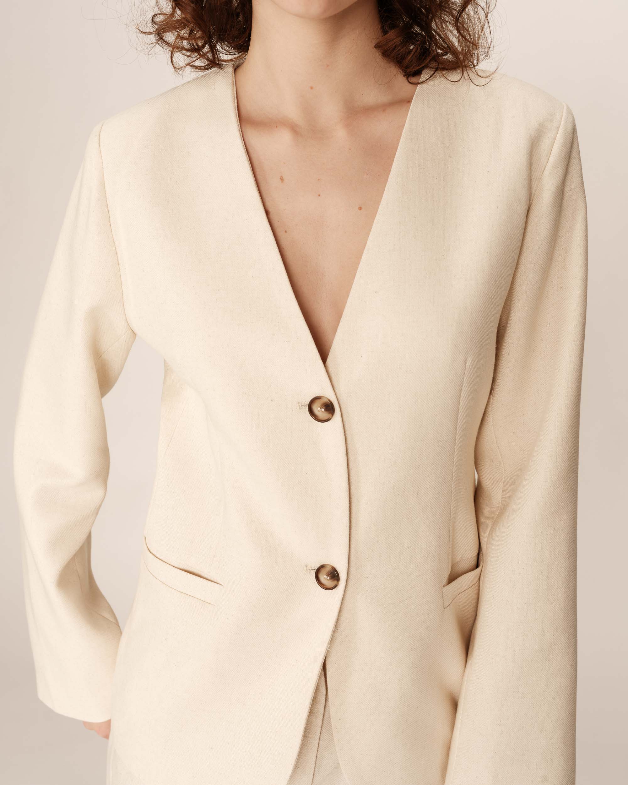 Collarless tailored blazer ecru Payton