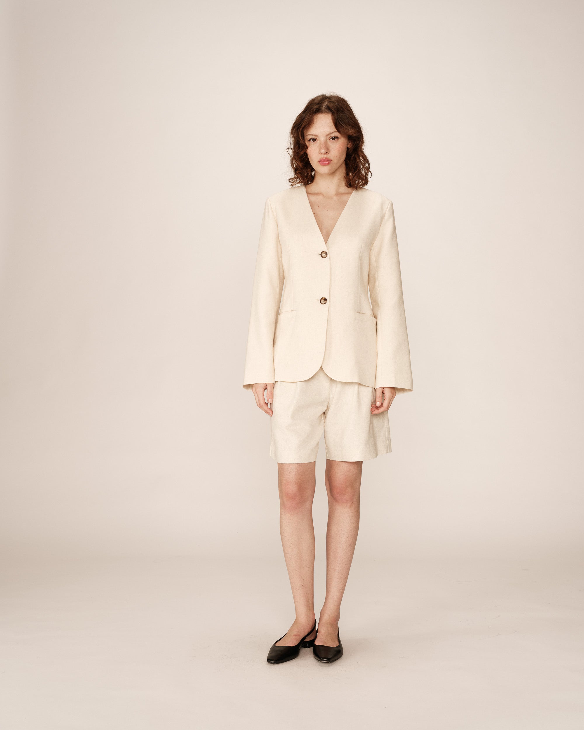 Collarless tailored blazer ecru Payton