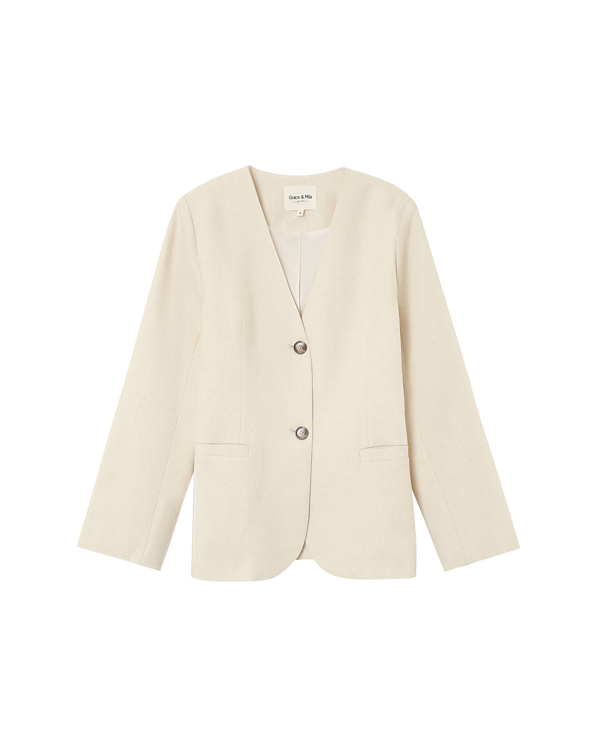 Collarless tailored blazer ecru Payton