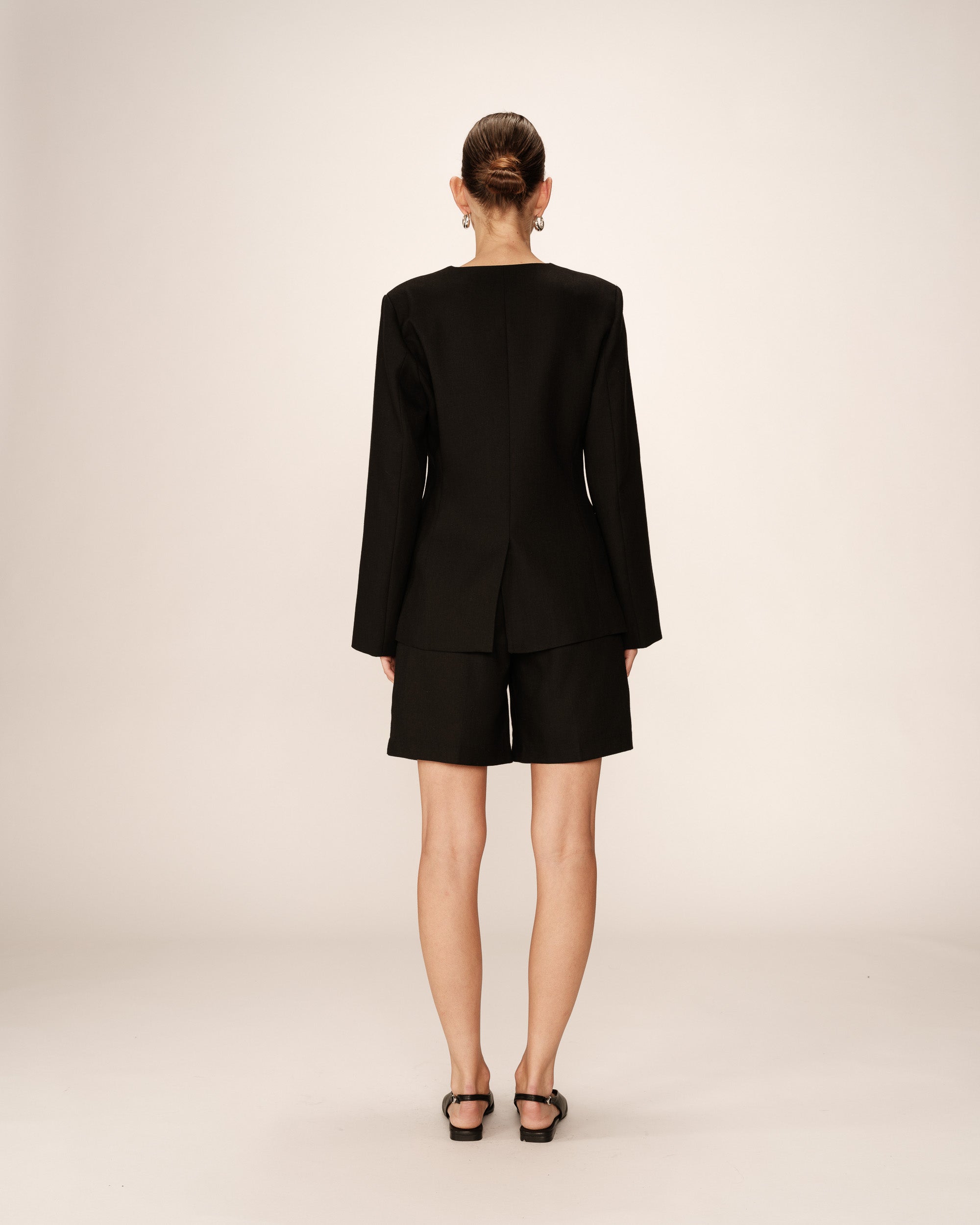 Collarless tailored blazer black Payton