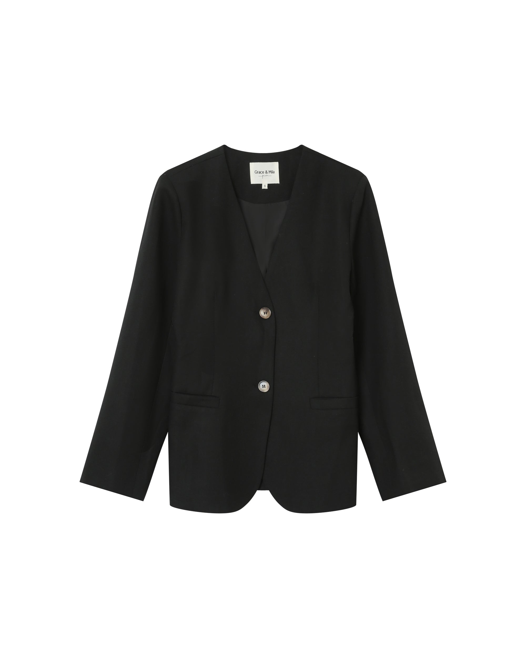Collarless tailored blazer black Payton