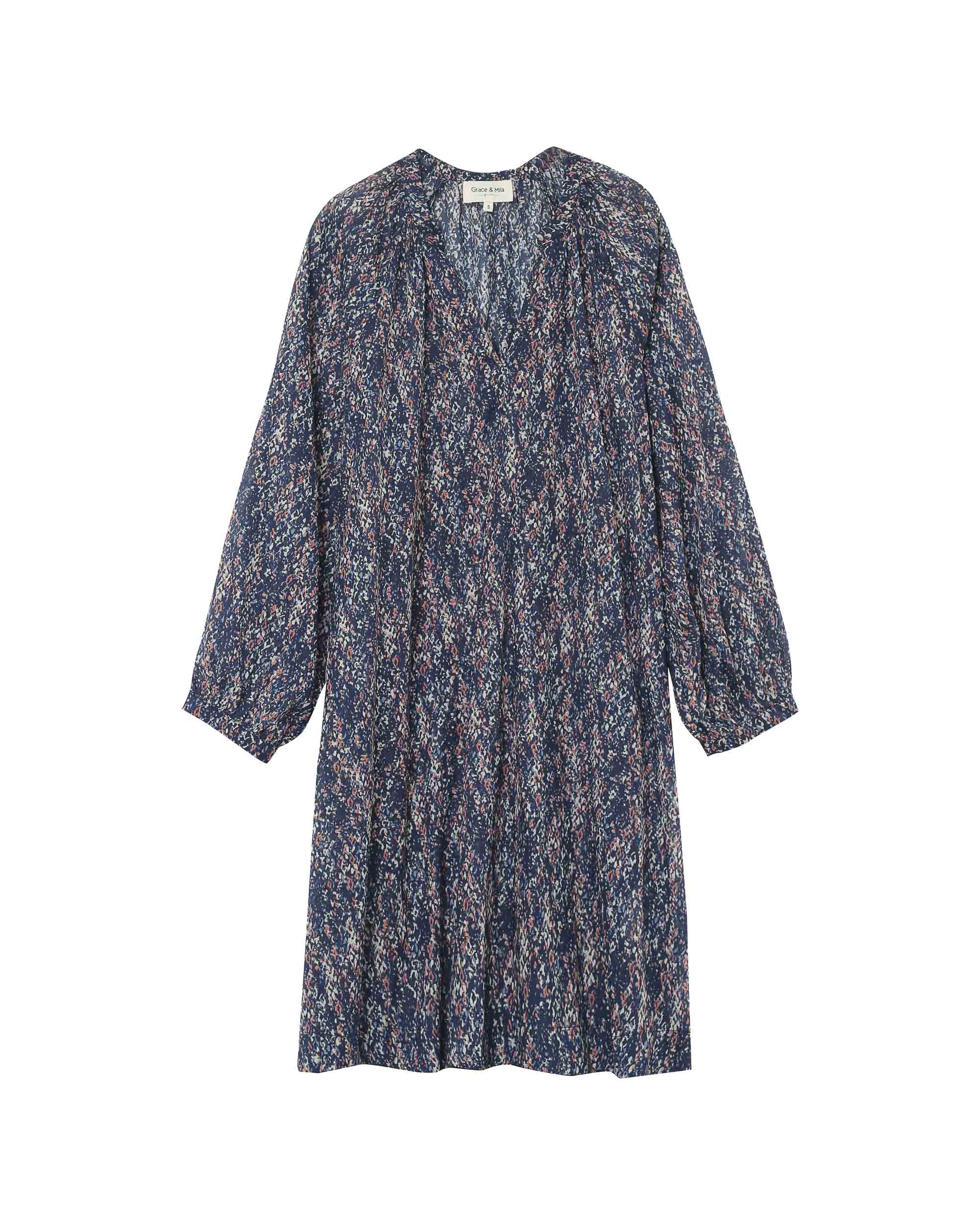 Robe courte imprimée marine Pazur