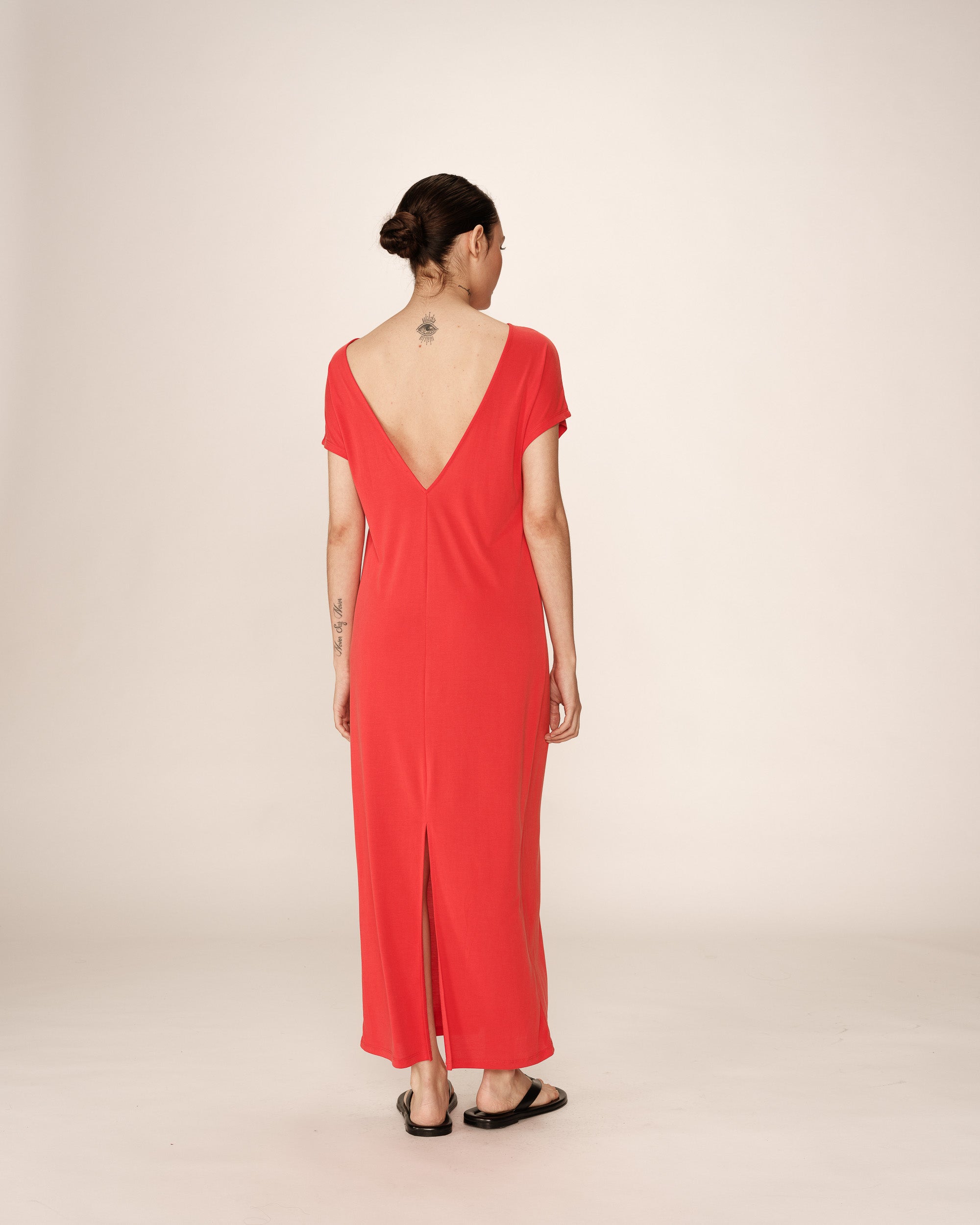 Robe mi-longue en modal rouge Peace