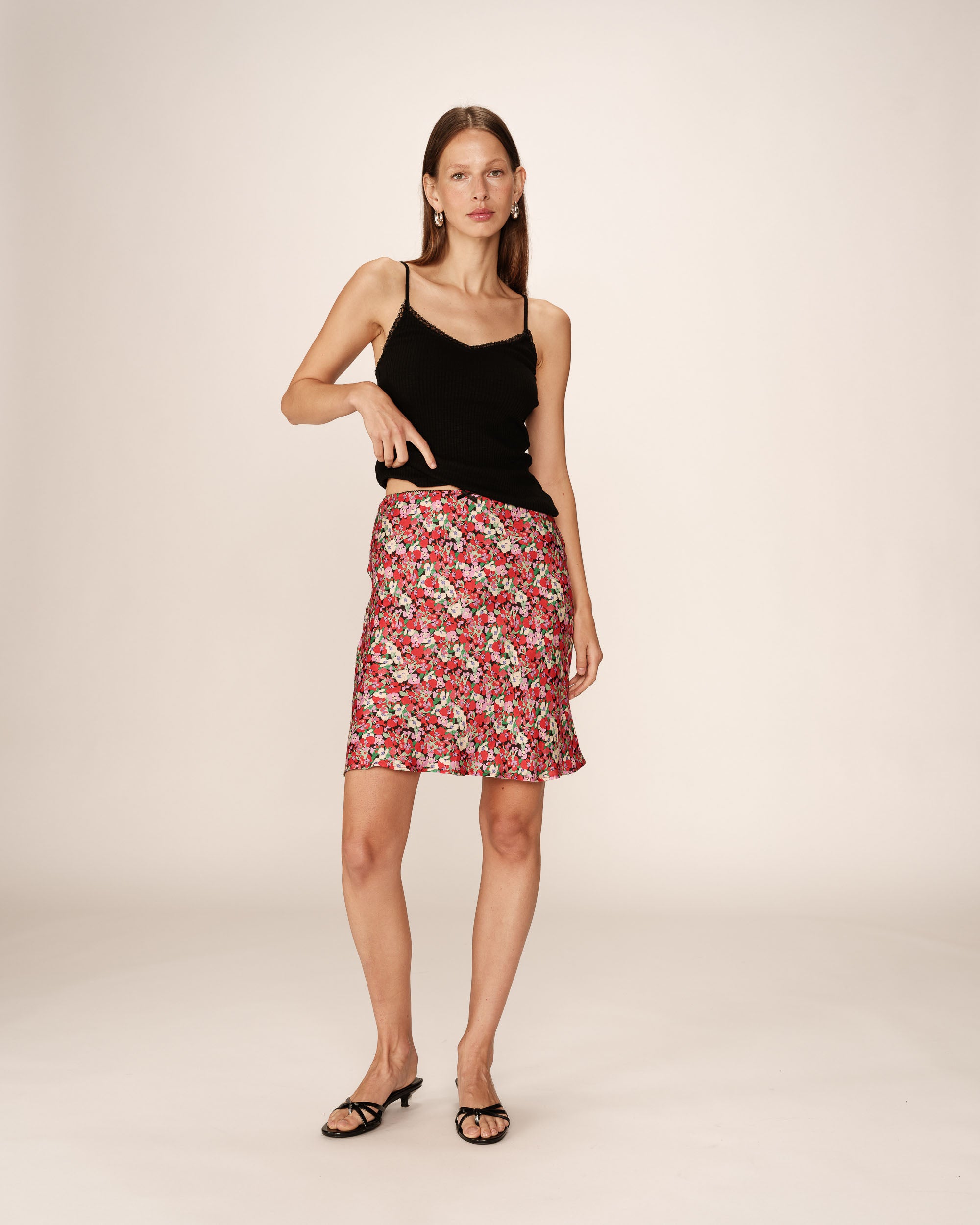 Floral midi skirt red Pearl_13130