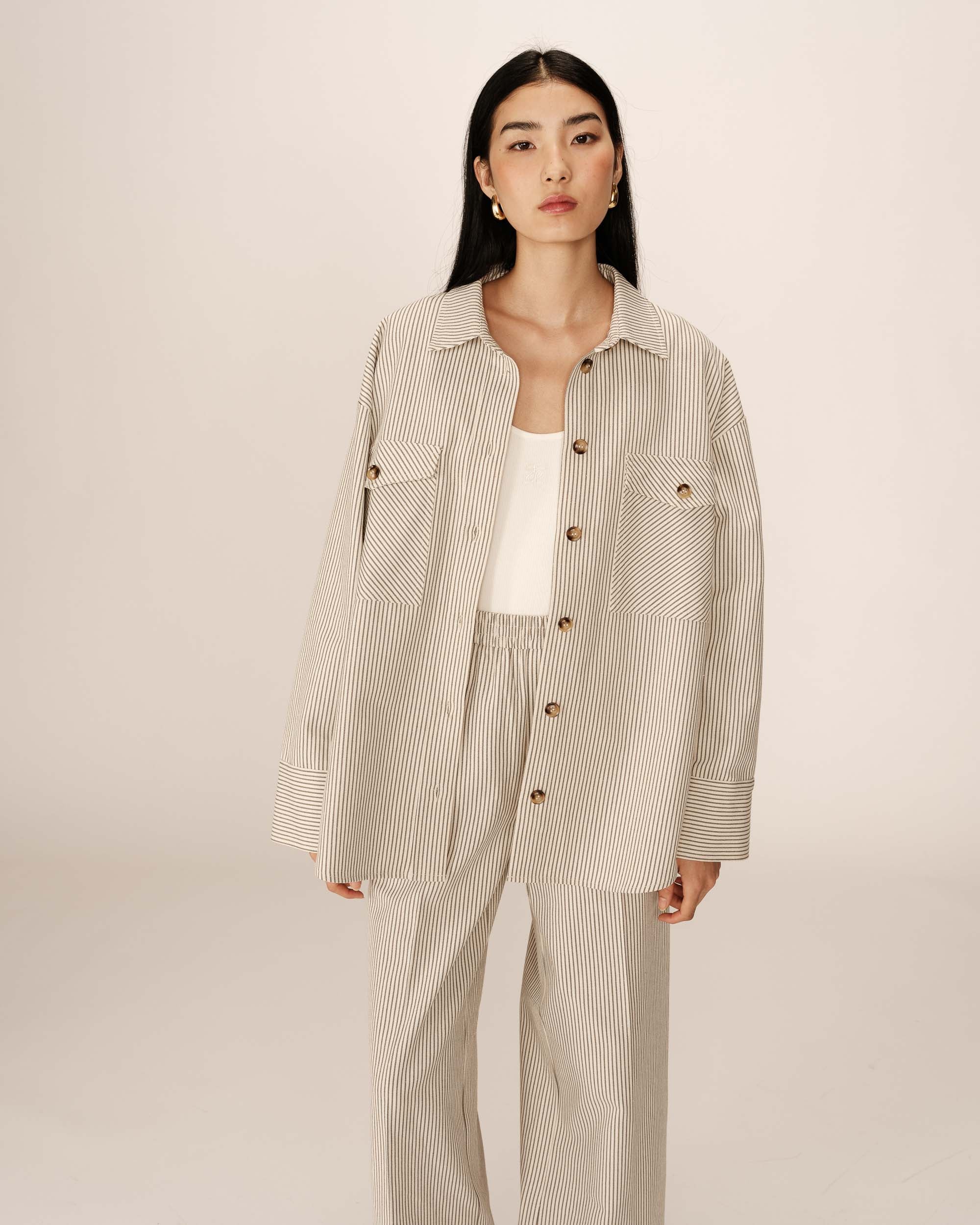 Striped shirt jacket ecru Peggy_13019