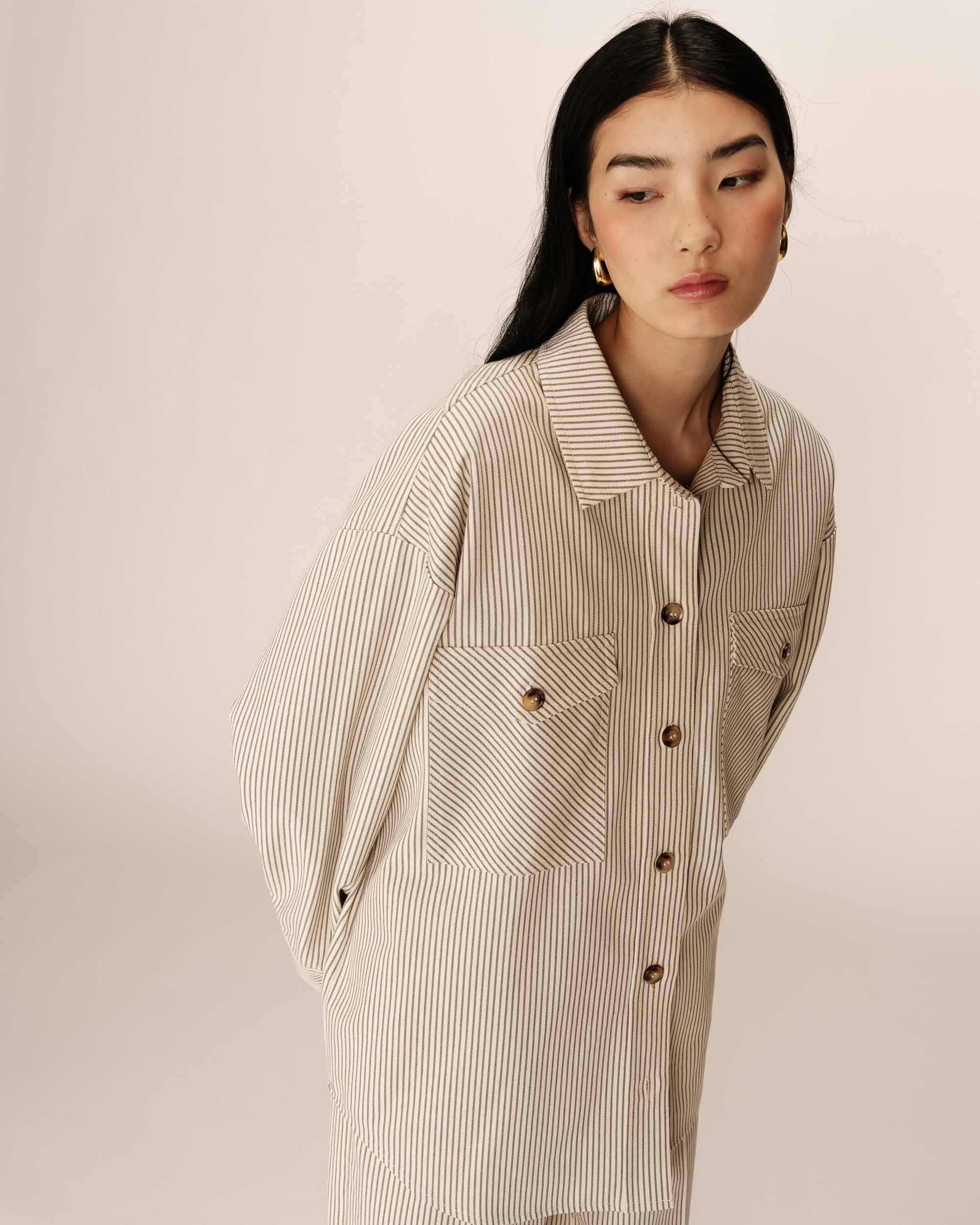 Striped shirt jacket ecru Peggy_13019