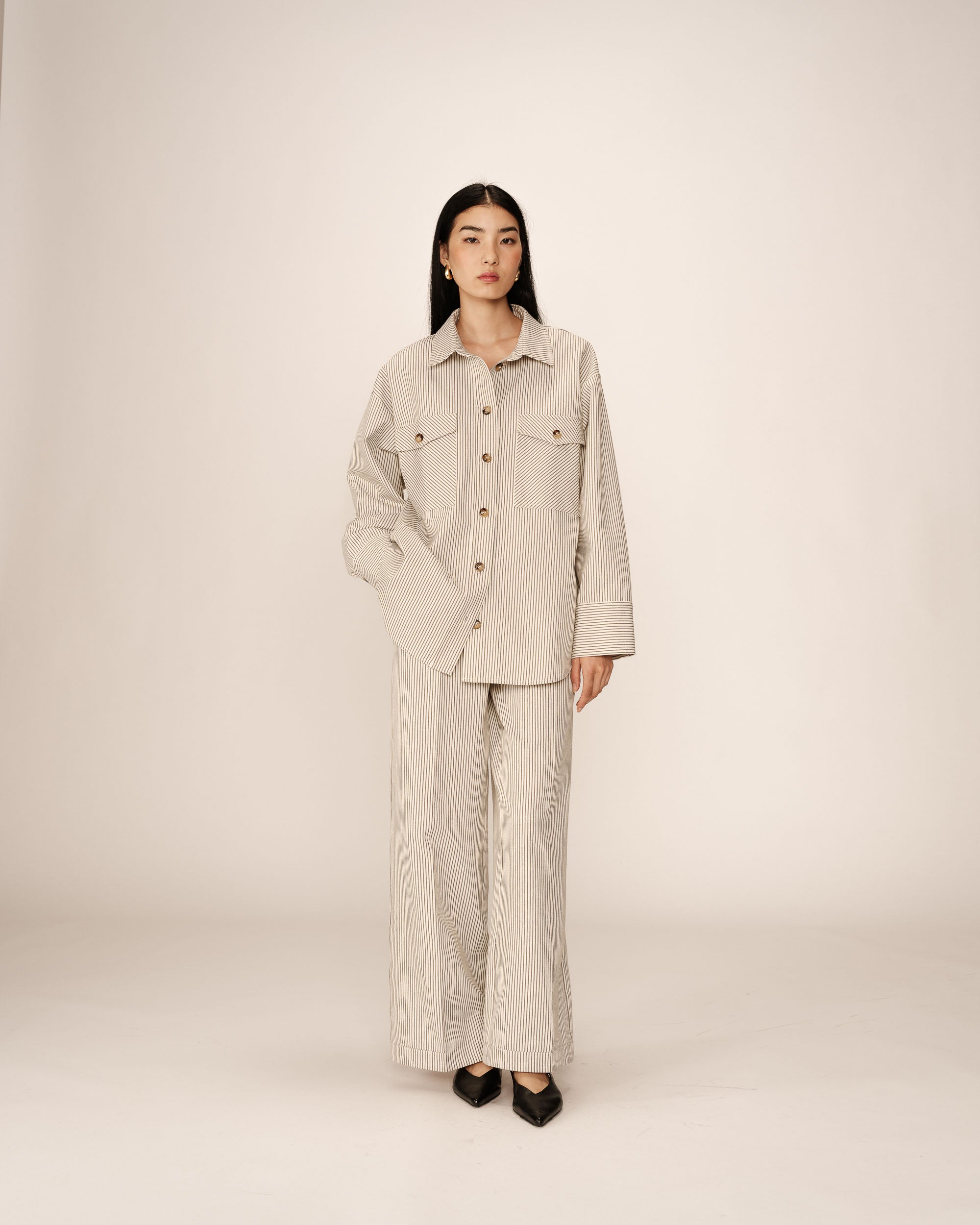 Striped shirt jacket ecru Peggy_13019