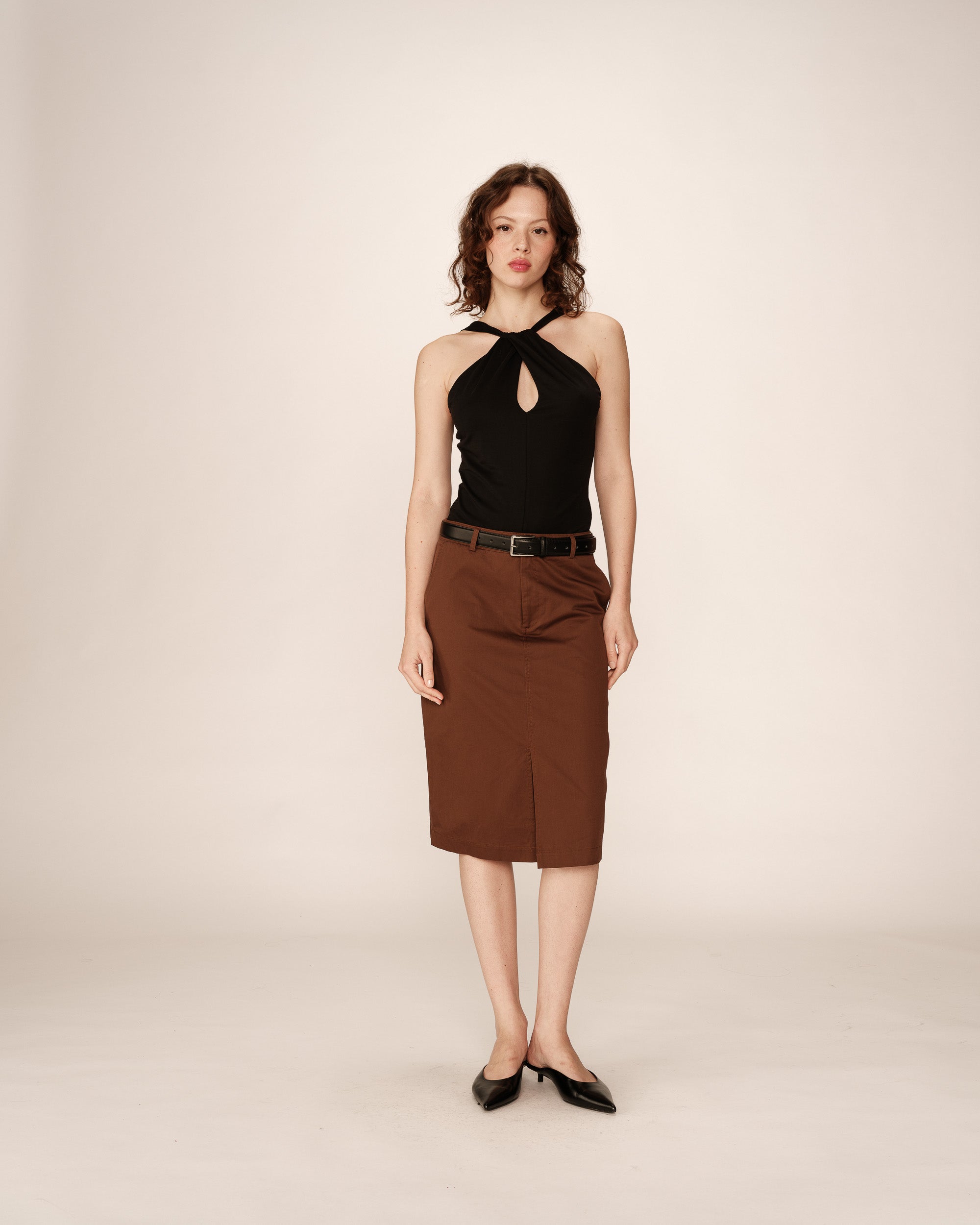 Jupe mi-longue crayon chocolat Pencil