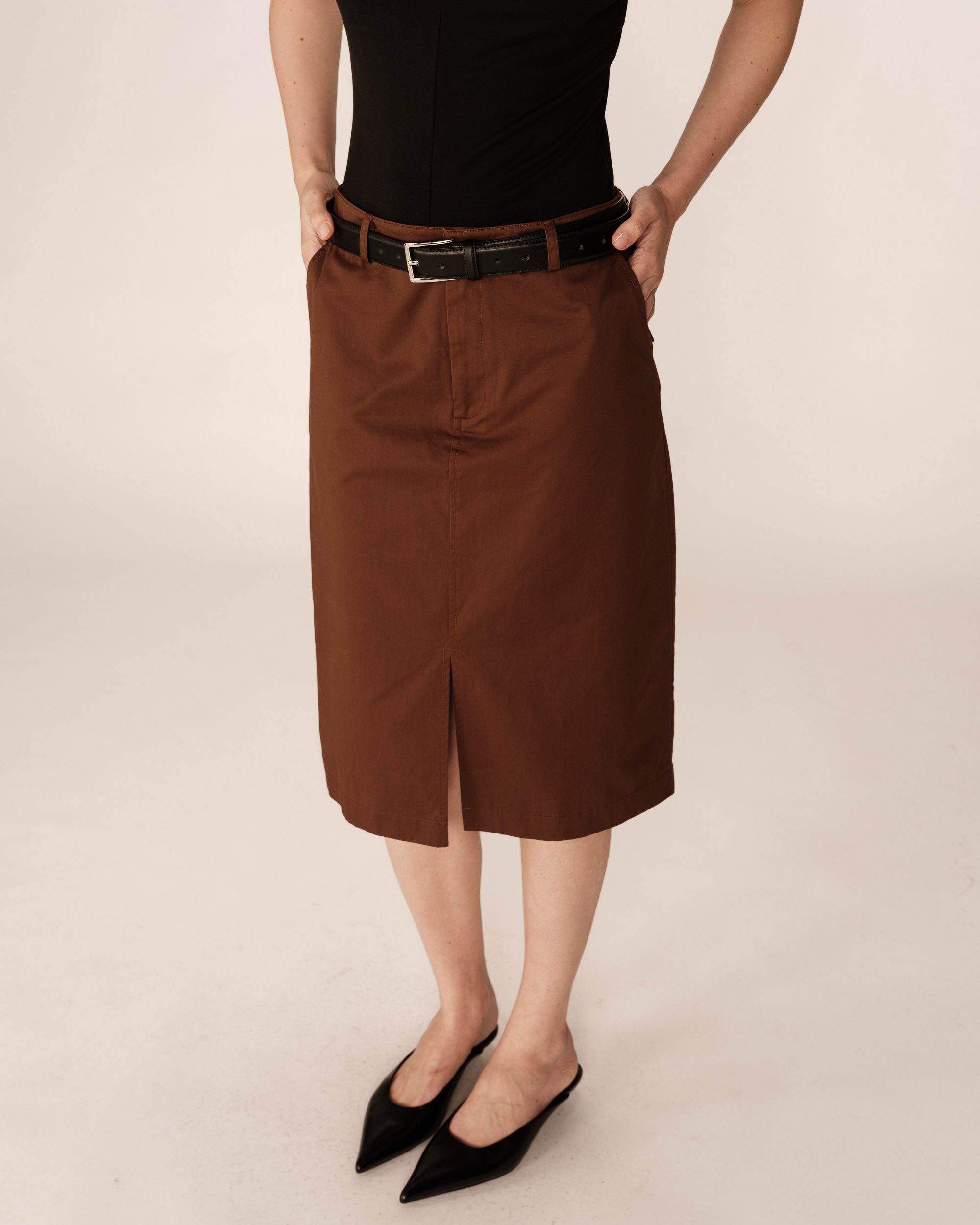 Jupe mi-longue crayon chocolat Pencil