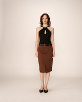 Jupe mi-longue crayon chocolat Pencil