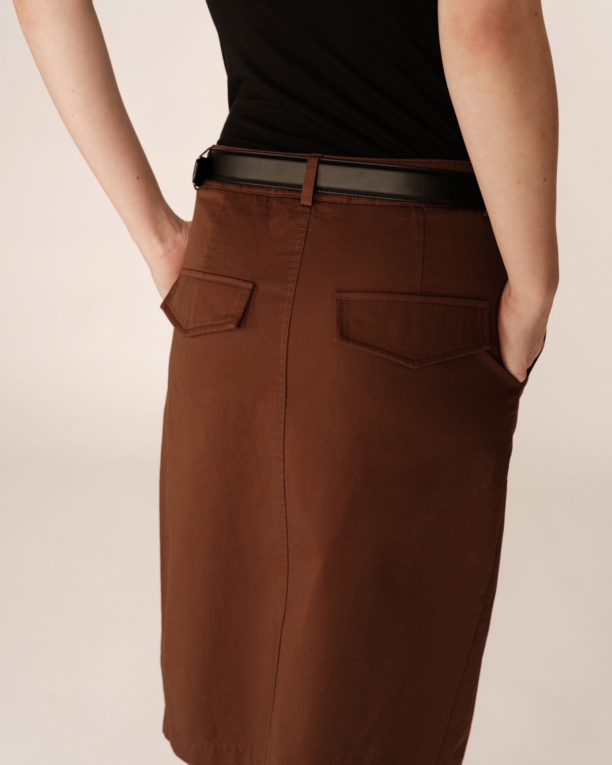 Jupe mi-longue crayon chocolat Pencil