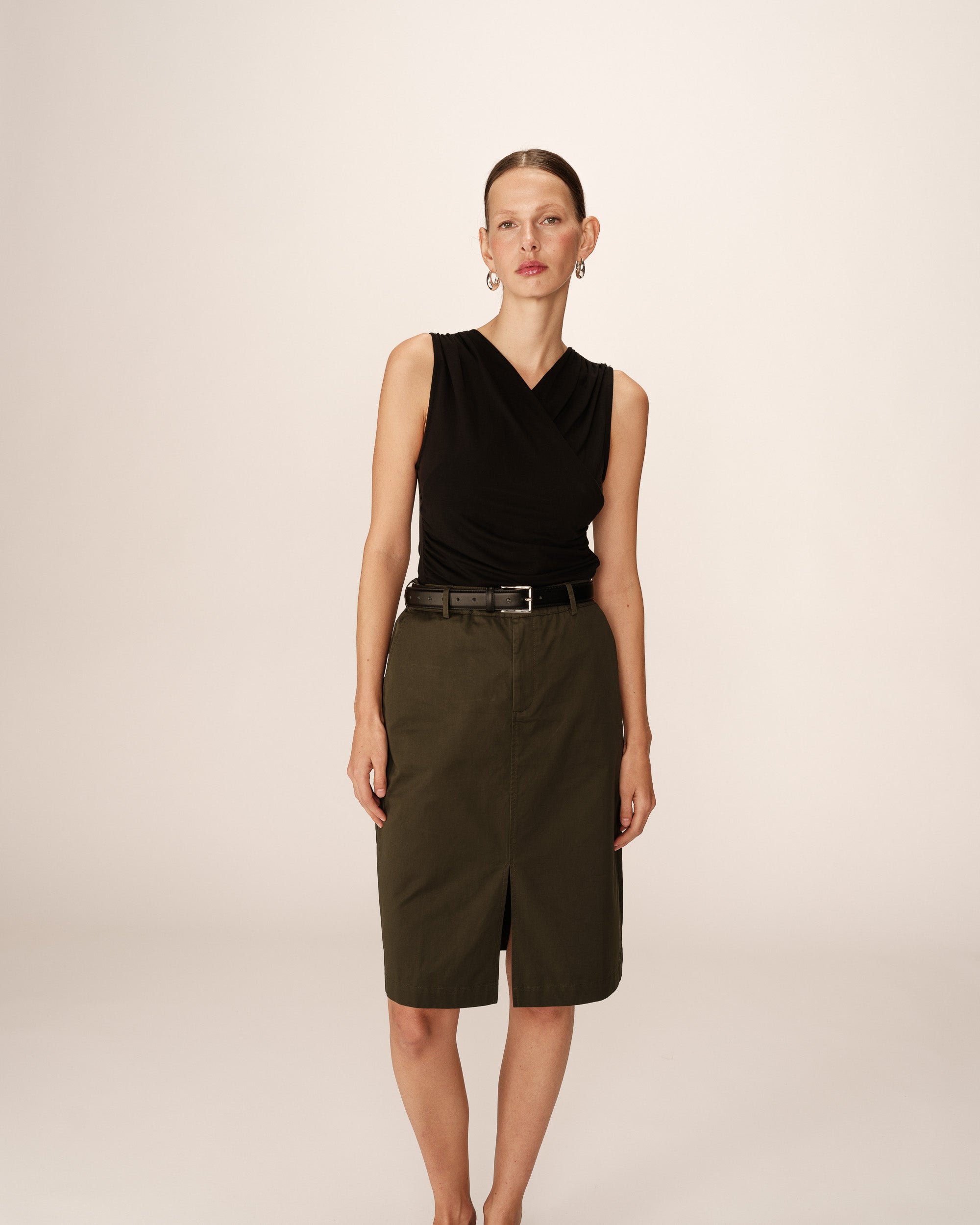 Jupe mi-longue crayon kaki Pencil