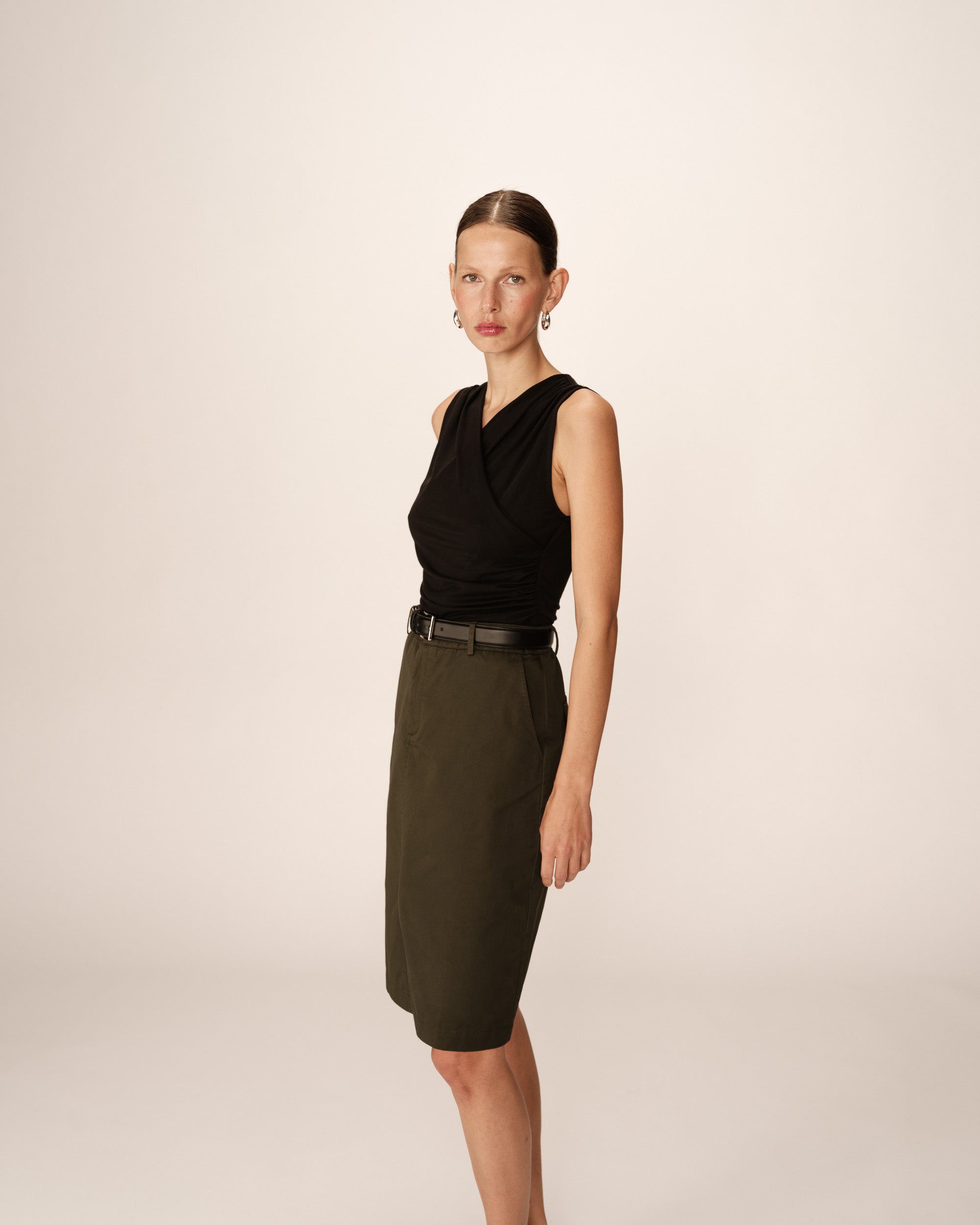 Jupe mi-longue crayon kaki Pencil