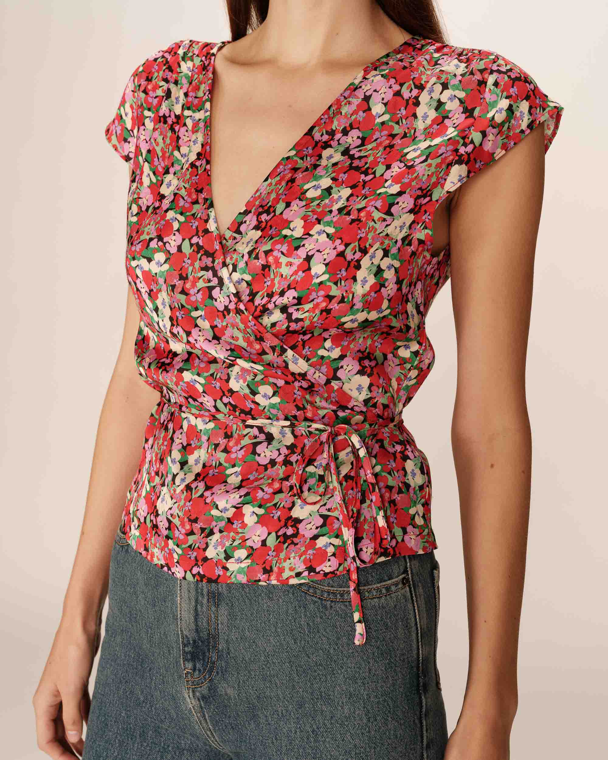 Floral wrap top red Penny_13160