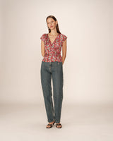 Floral wrap top red Penny_13160