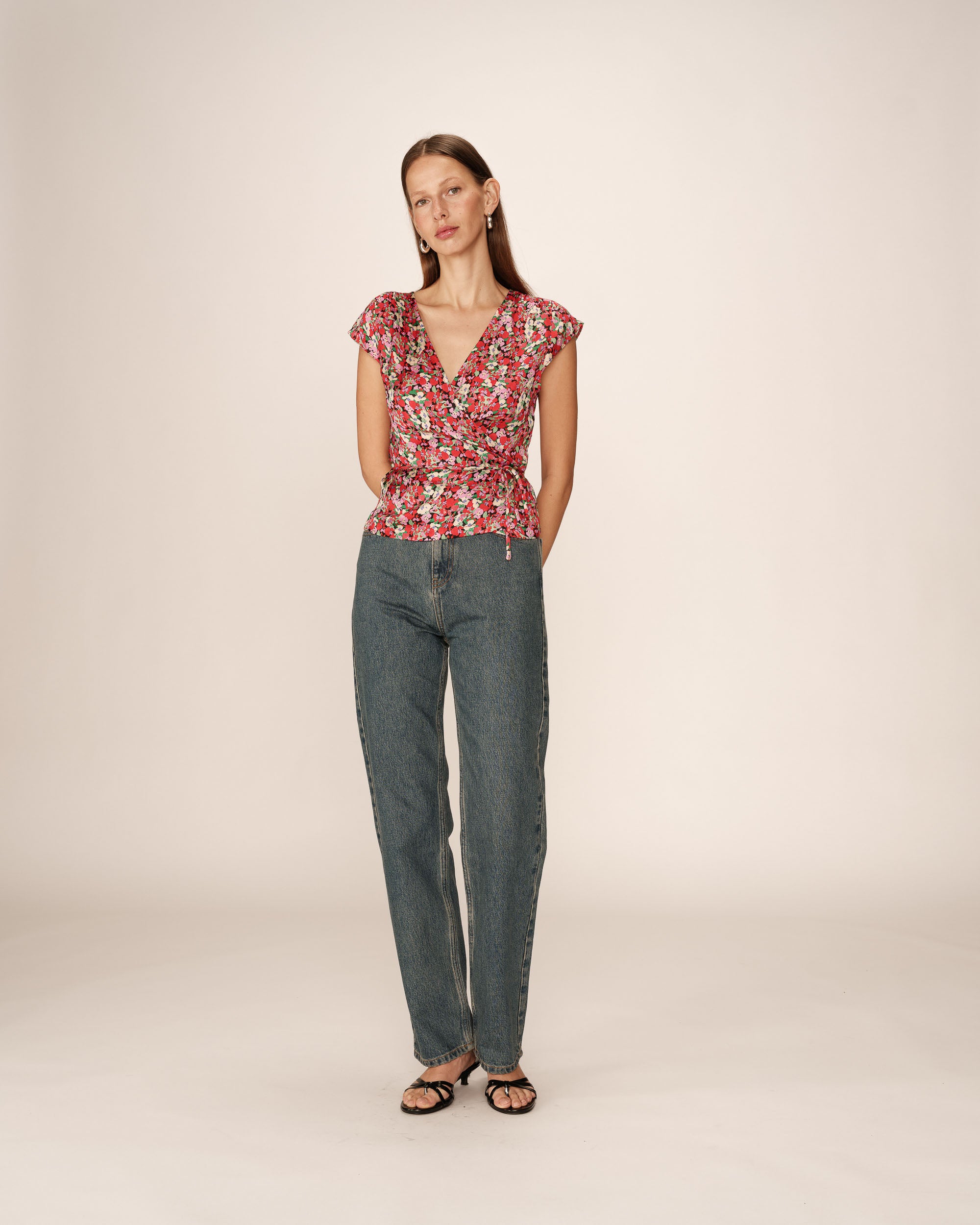 Floral wrap top red Penny_13160