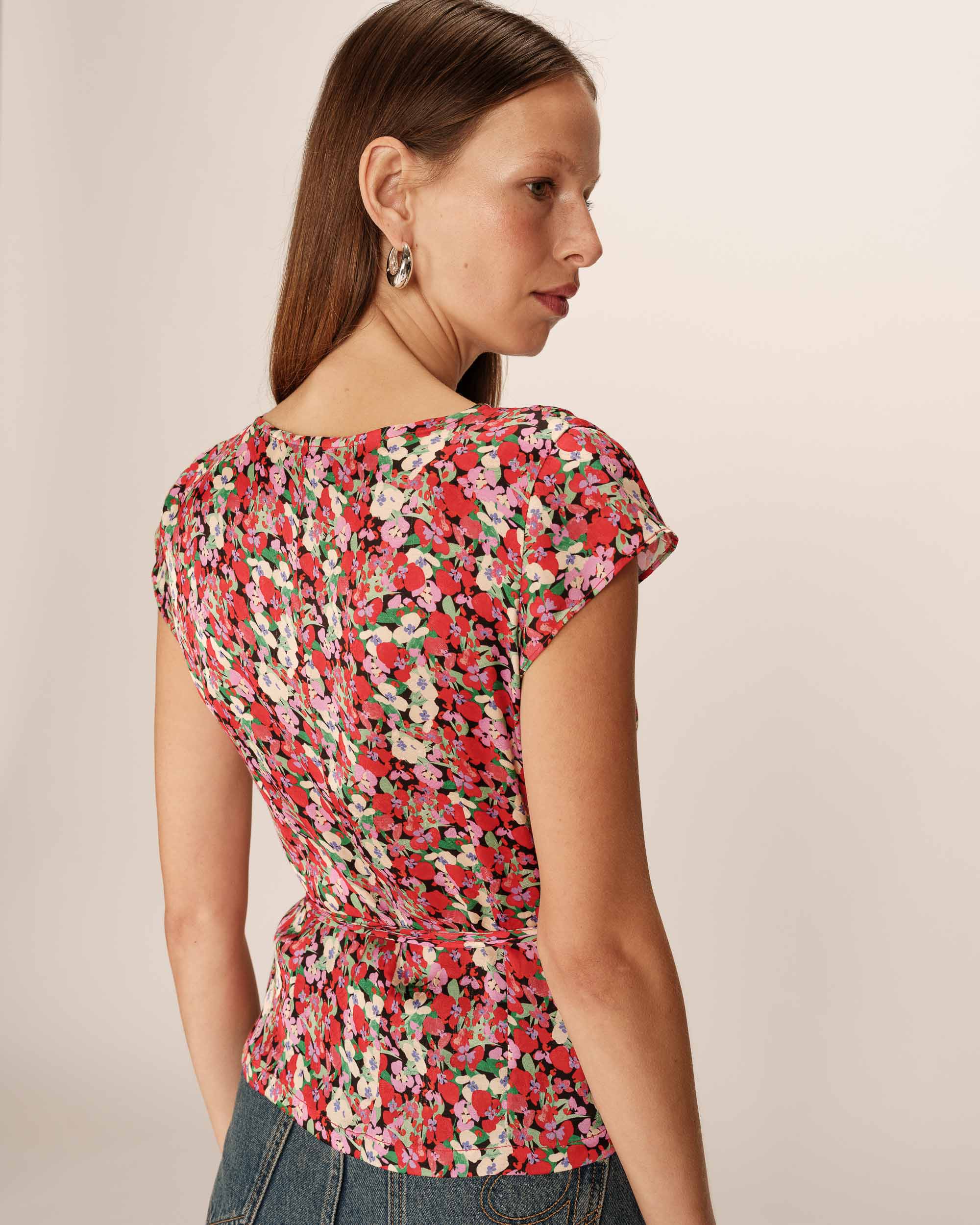 Floral wrap top red Penny_13160