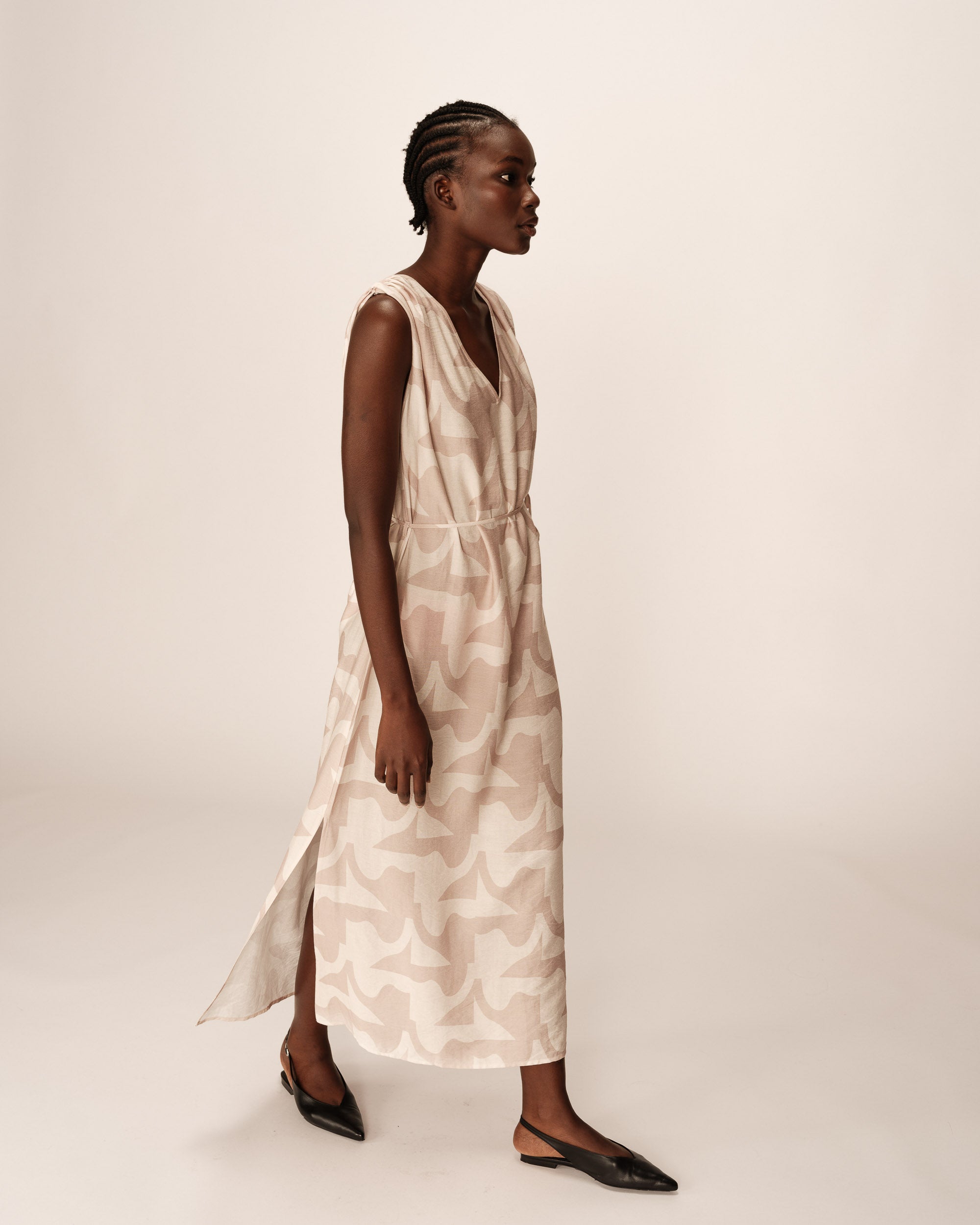Robe longue imprimée beige Pensee