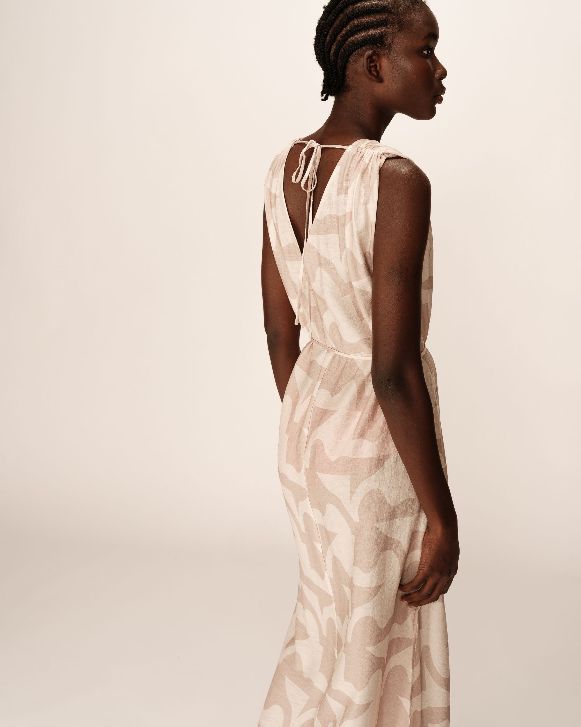 Robe longue imprimée beige Pensee