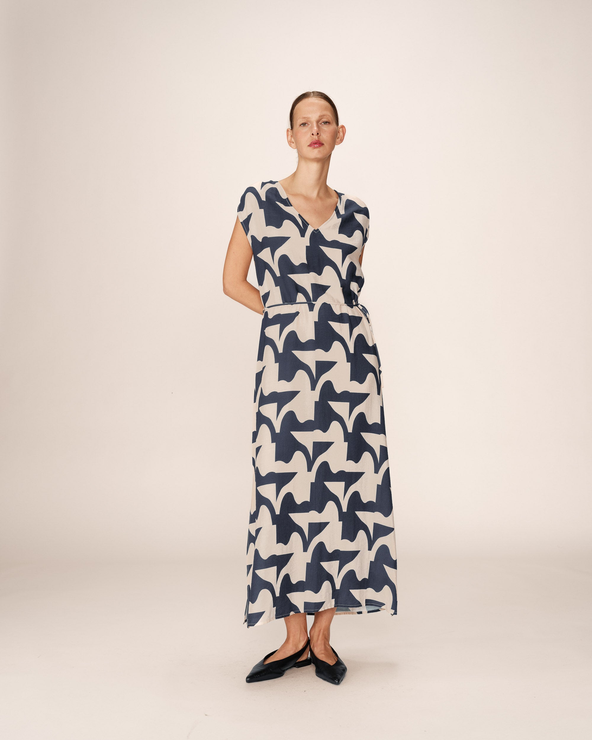 Robe longue imprimée marine Pensee