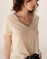 V-neck lurex top beige Pepito_13192