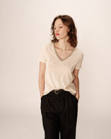 V-neck lurex top beige Pepito_13192