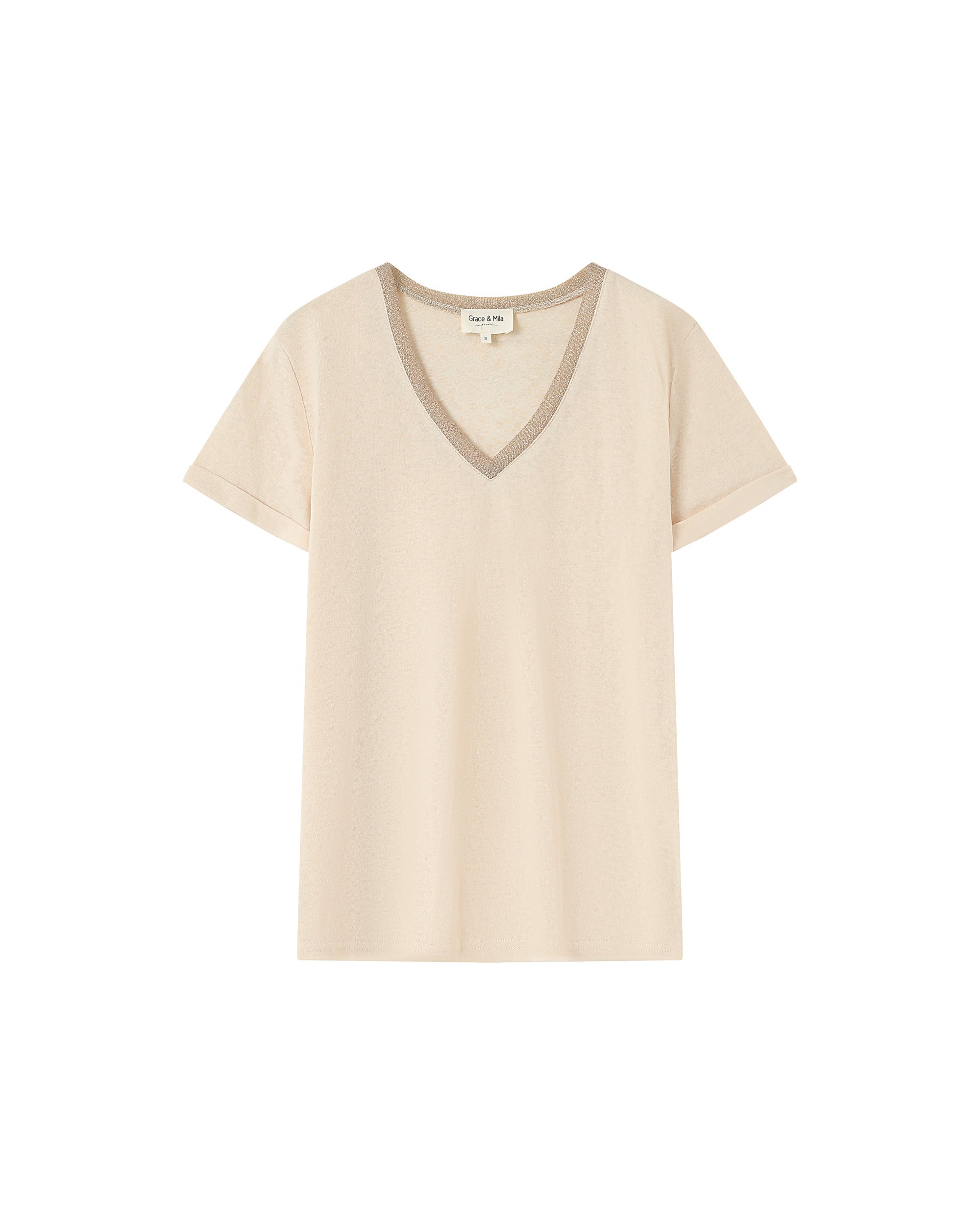 V-neck lurex top beige Pepito_13192