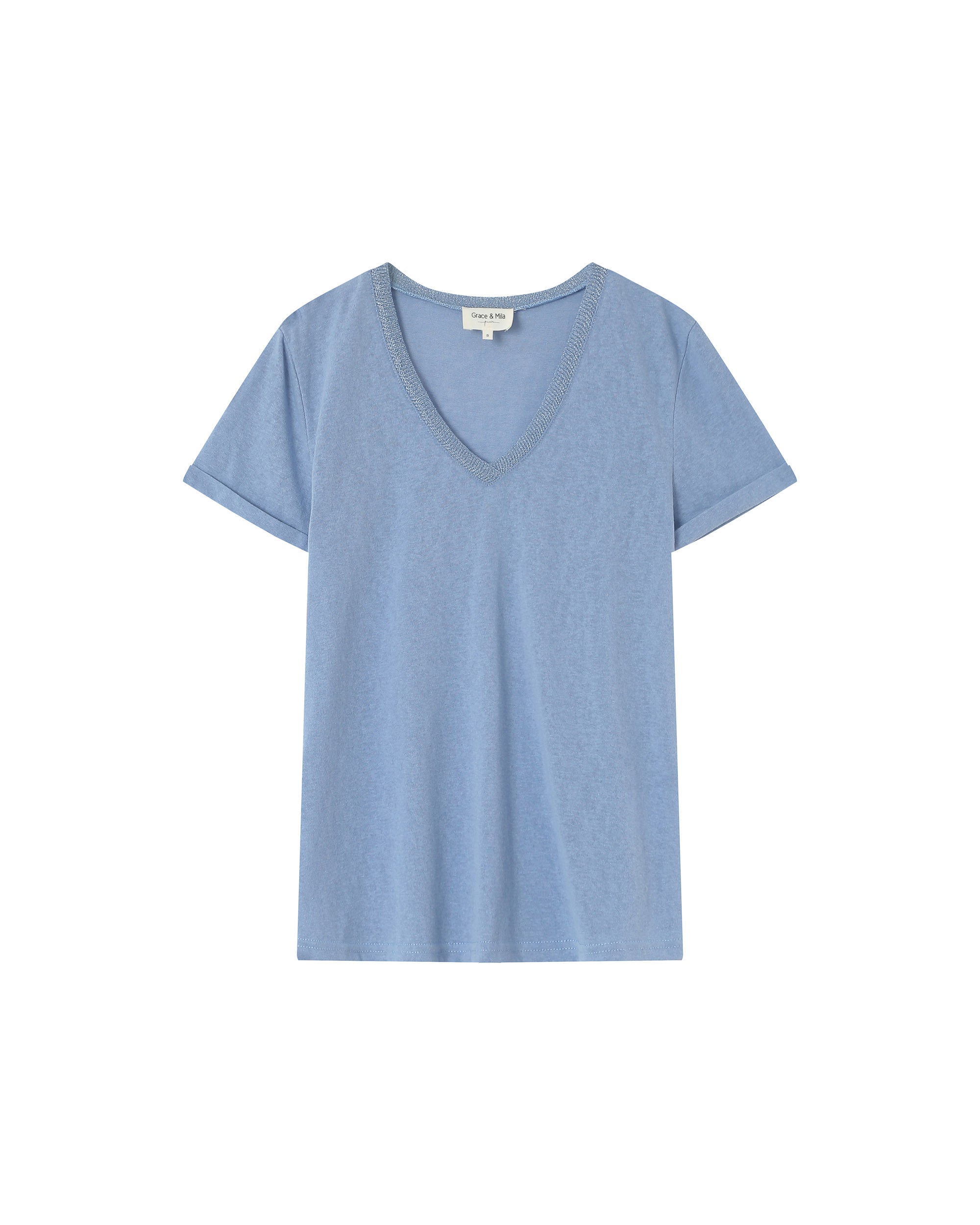 V-neck lurex top blue Pepito_13192