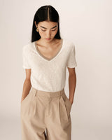 V-neck lurex top ecru Pepito_13192