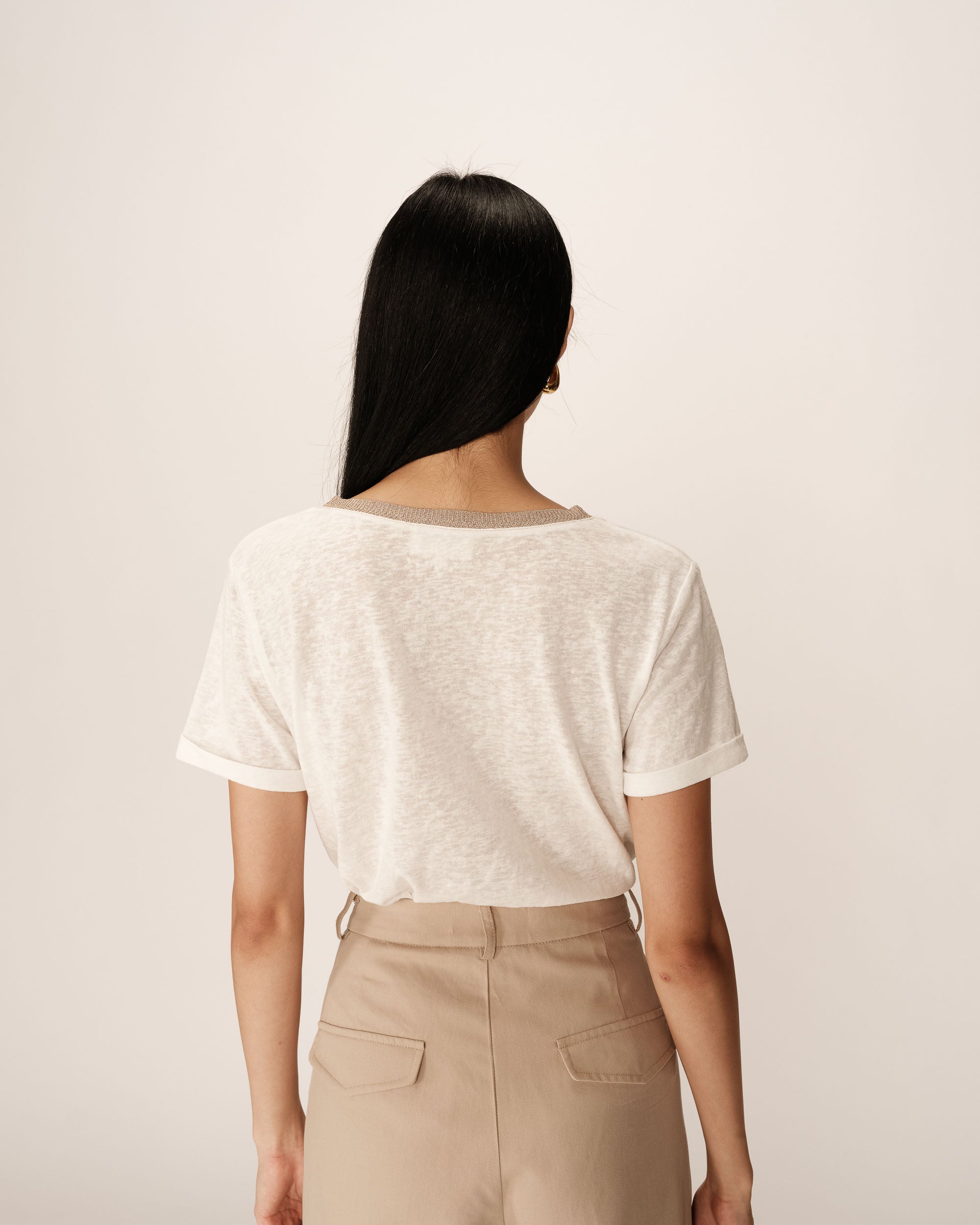 V-neck lurex top ecru Pepito_13192