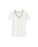 V-neck lurex top ecru Pepito_13192