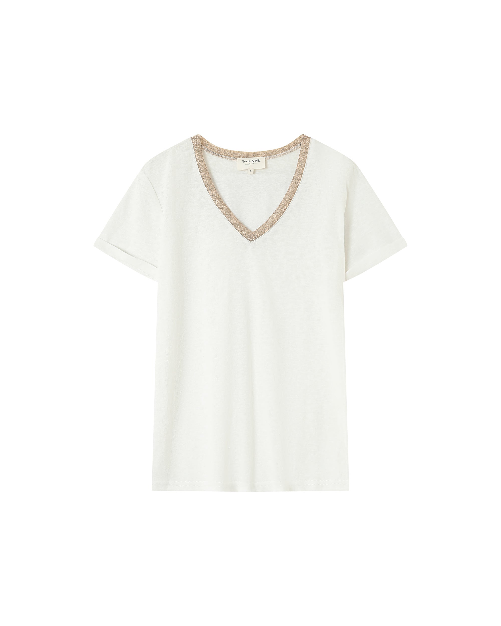 V-neck lurex top ecru Pepito_13192